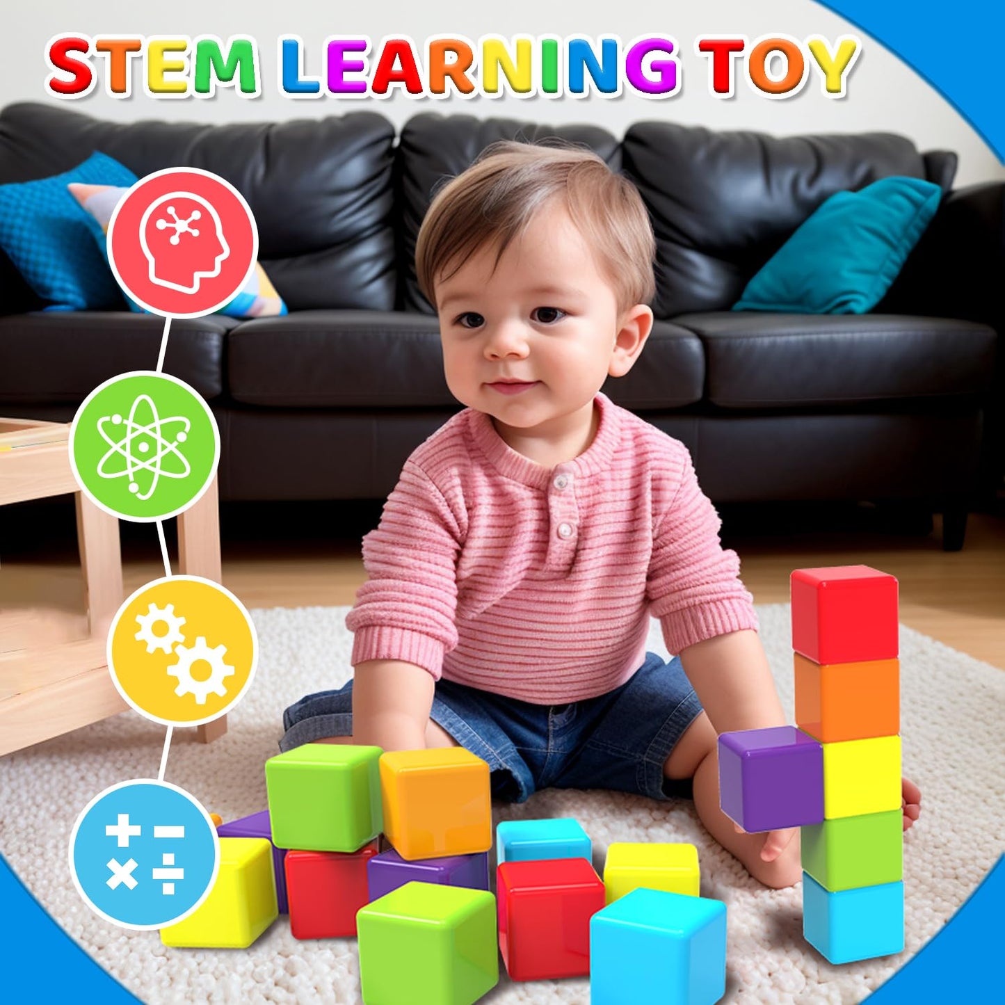 Magnetic Building Blocks & Magnetic Puzzle Toys for Toddlers, Large Building Blocks Cubes 1.65 Inches, Sensory & Montessori Toys for Boys & Girls 1 2 3 Years Old(28pcs)