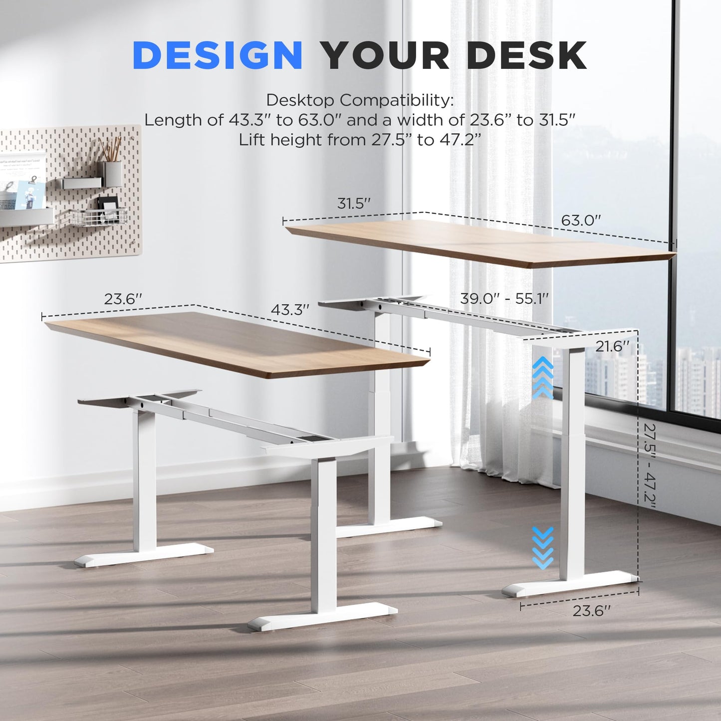 ZTTEN Dual Motor Electric Standing Desk Frame - 300 lbs Heavy Duty, 3 Memory Height Presets - Sit Stand Desk Frame, Computer Height Adjustable Desk Legs & Base for 43.3"-63" Desktop, White Frame Only