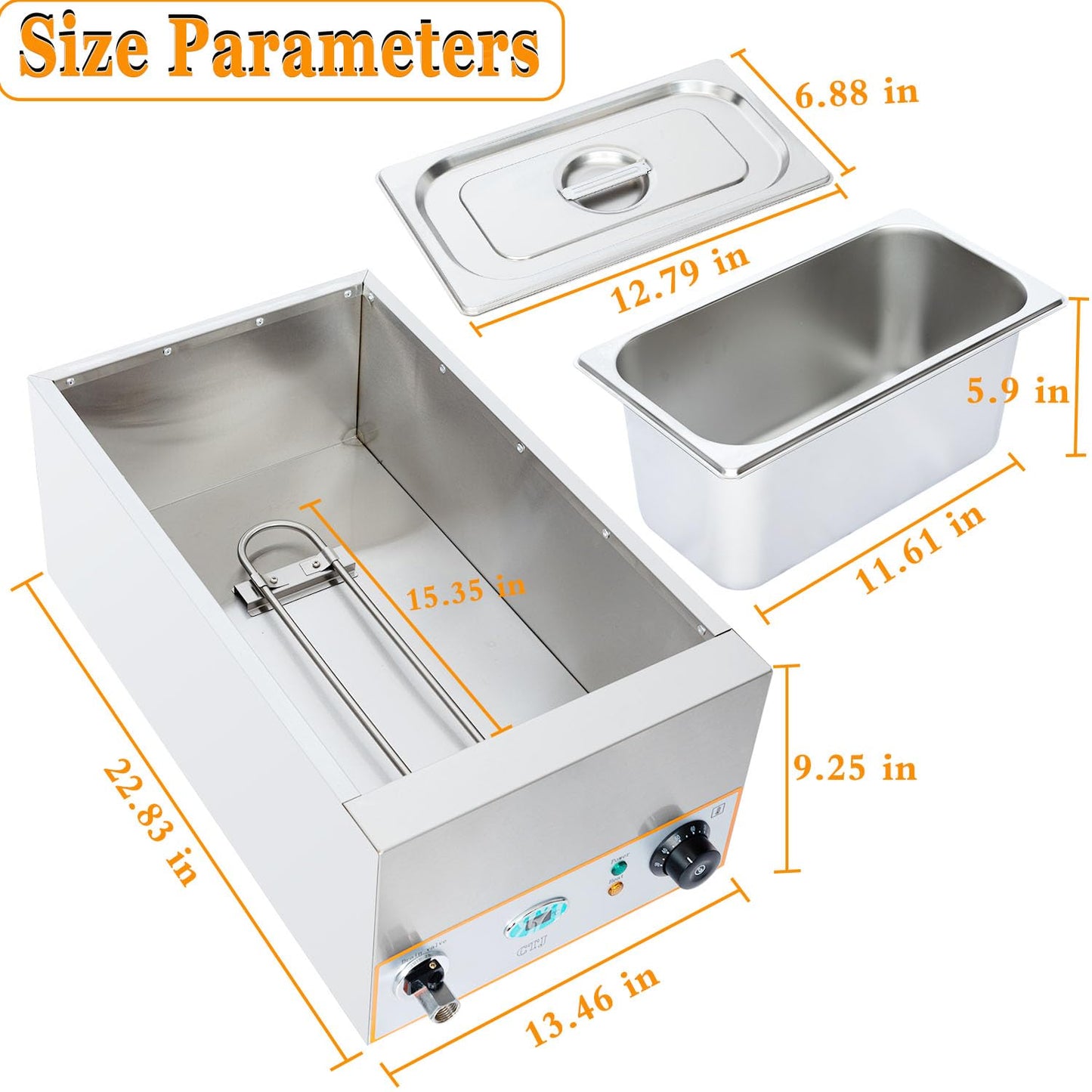CTJ 3-Pan Commercial Food Warmer - 1500W Electric Steam Table Food Warmer 3x5.3 QT Stainless Steel Bain Marie, with Drain Faucet, Buffet Countertop for Home, Catering, Parties, Restaurants