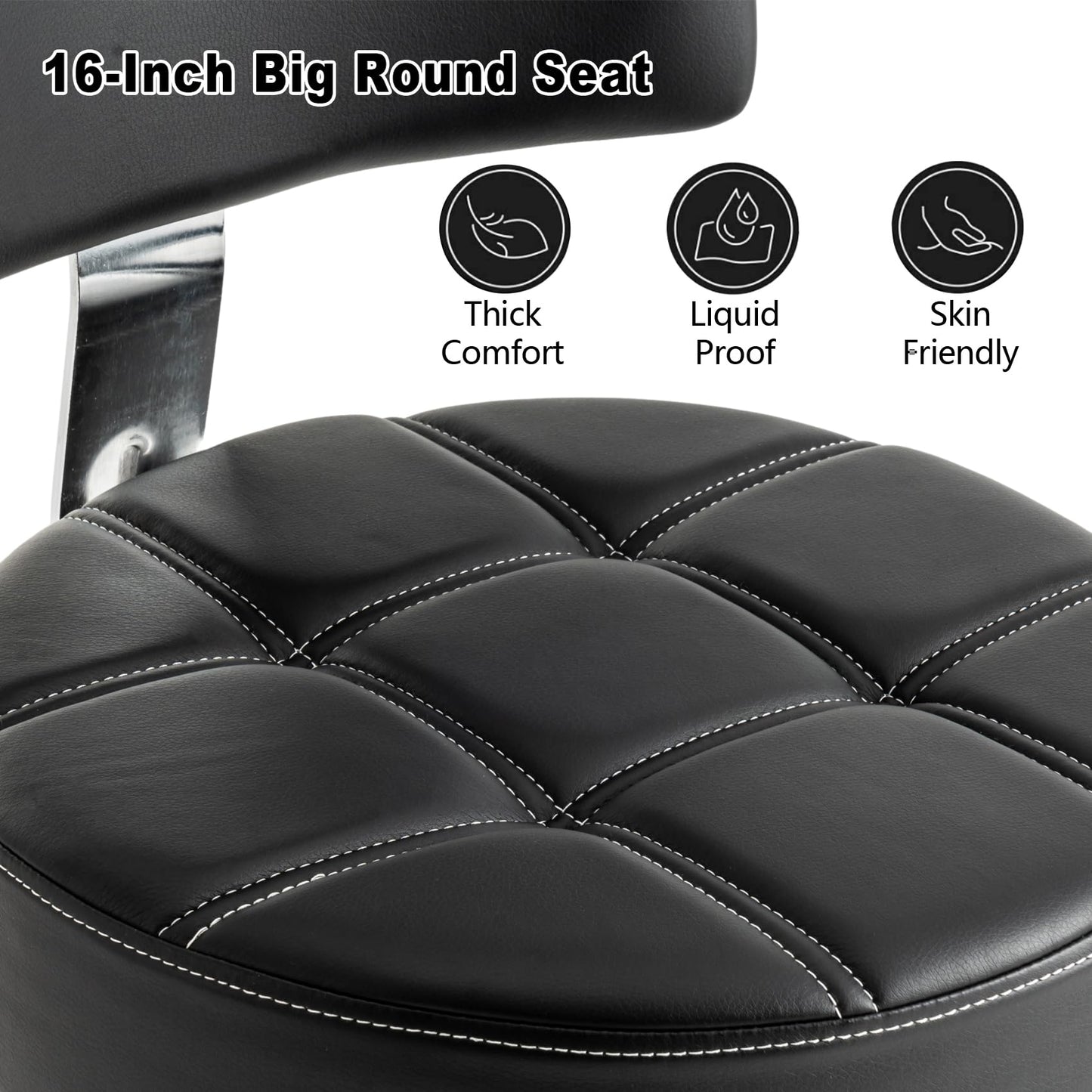 CoVibrant Lockable Stool with Back and Foot Rest Ergonomic Rolling Hydraulic Adjustable Stool for Doctor Esthetician Artist Home Small Office Desk (Black, 24''-31'')