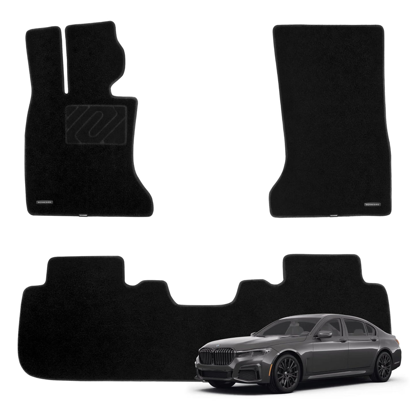 WENNEBIRD Superior Carpet Floor Mats for 2016-2022 BMW 7 Series (G12), 0.6-Inch Ultra-Thick, Noise-Reducing, All-Weather Waterproof Anti-Slip – 3-Pc Set