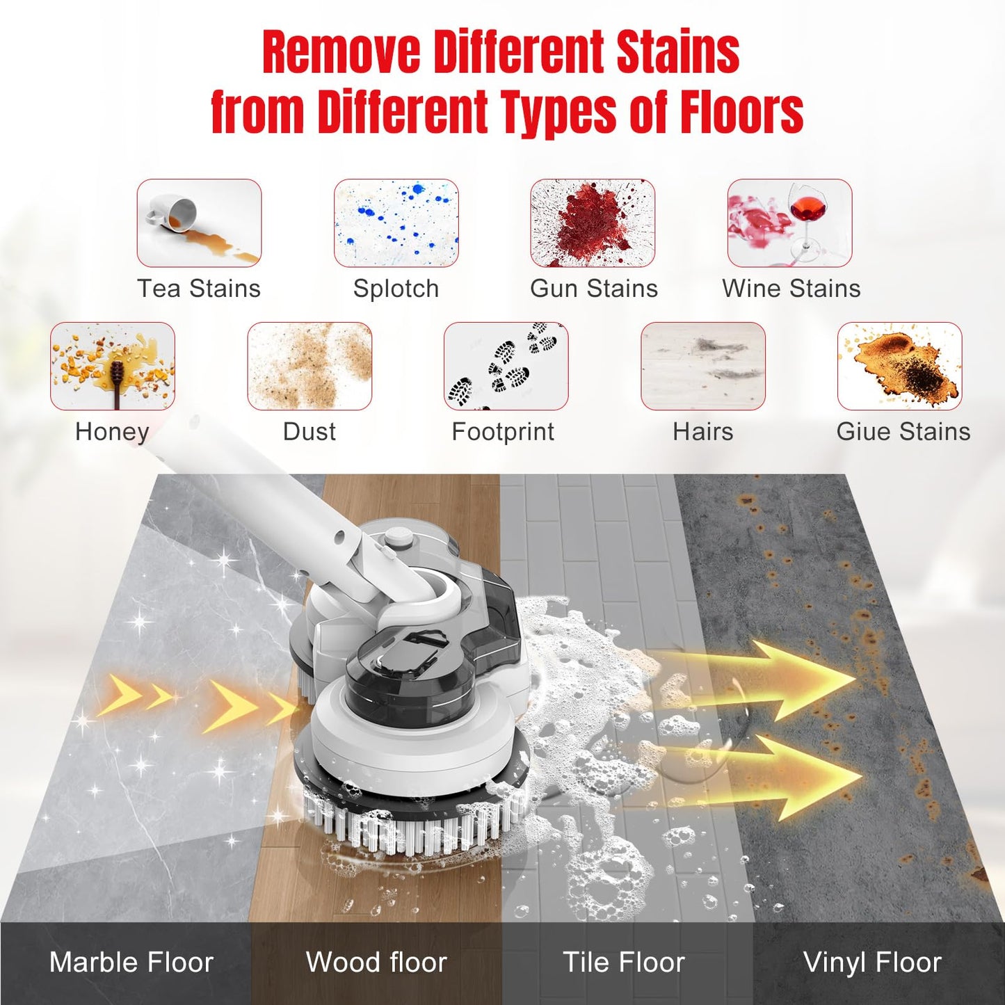 Cordless Electric Mop for Milwaukee M18 Battery (NO Battery), 2 In 1 Spin Mop & Floor Scrubber Machine with LED Light & Water Spray, 800 RPM Electric Mops for Floor Cleaning, Hardwood,Tile,Toilet,Tub