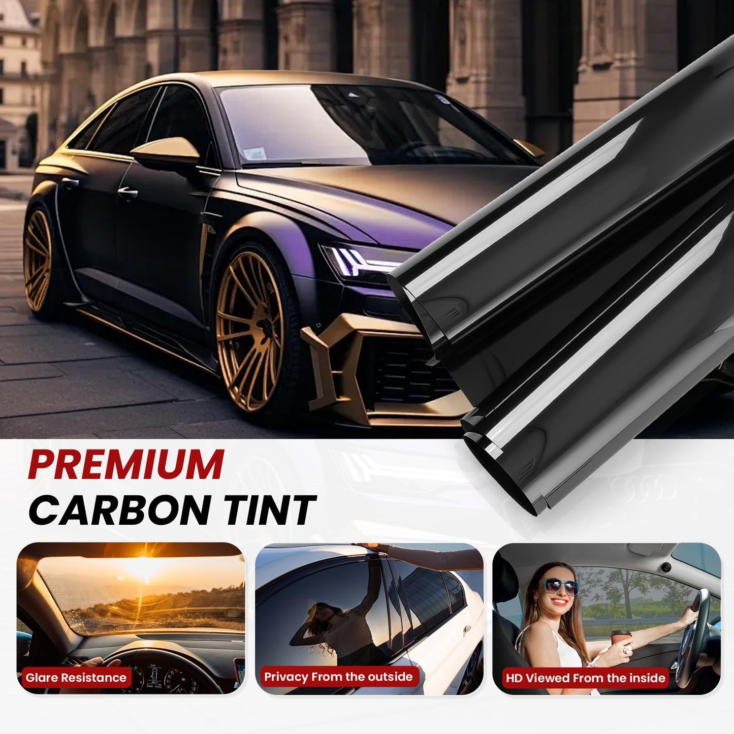 LuxeShade 2-Pack Car Window Tint – Premium Carbon 5% & 20% VLT Privacy Window Films, UV/IR Heat Blocking, Scratch & Fade Resistant (1Ply 24"*100ft + 2Ply 36"*100ft)