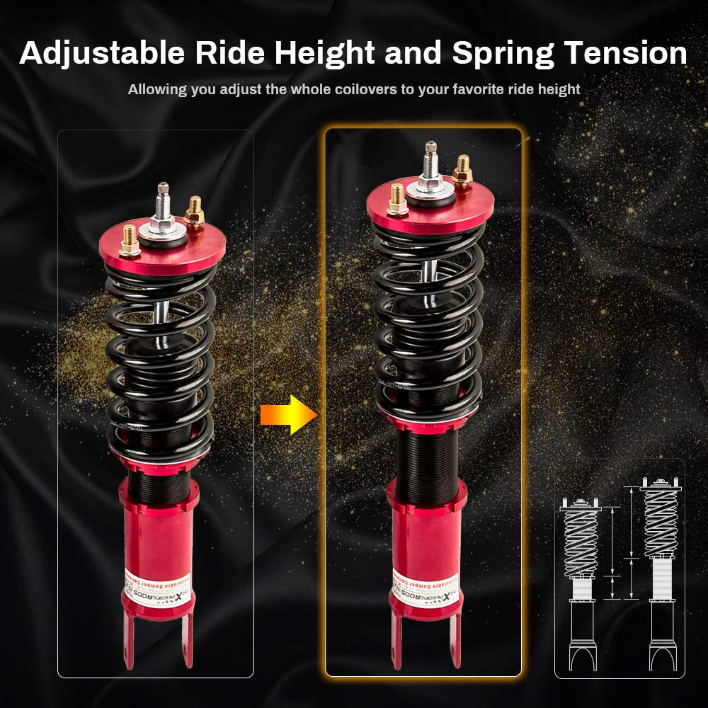 maXpeedingrods Coilover for Honda Civic 1988-2000, for Honda CRX 1988-1991, for Del Sol 1992-1995, for Acura Integra 1990-2001, 24 Levels Damper Adjustable Coilovers Suspension Lowering Kit, Red