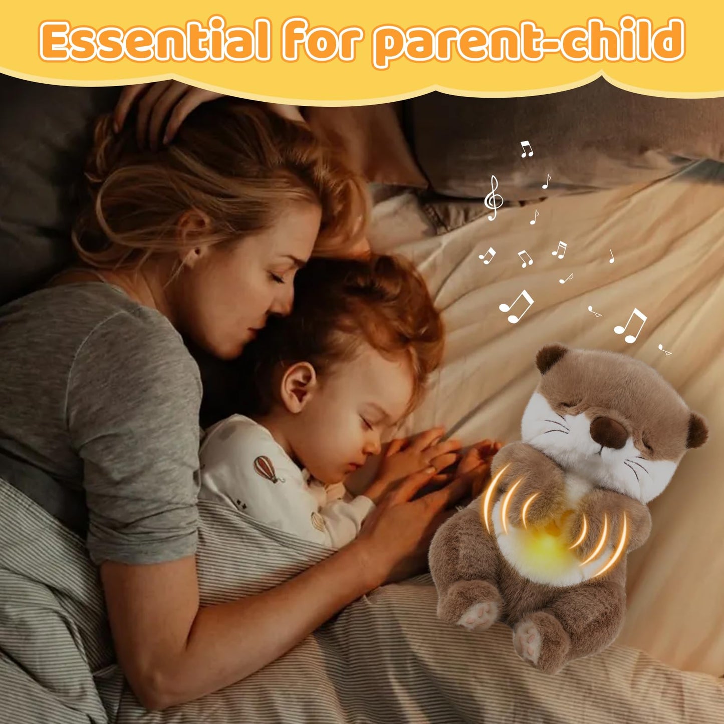 Emoin Otter Breathing Stuffed Animal, Volume Control Breathing Otter Plush Sleep Buddy with Realistic Breathing Motion and Lights Music Baby Plush Toy for Adults and Kids