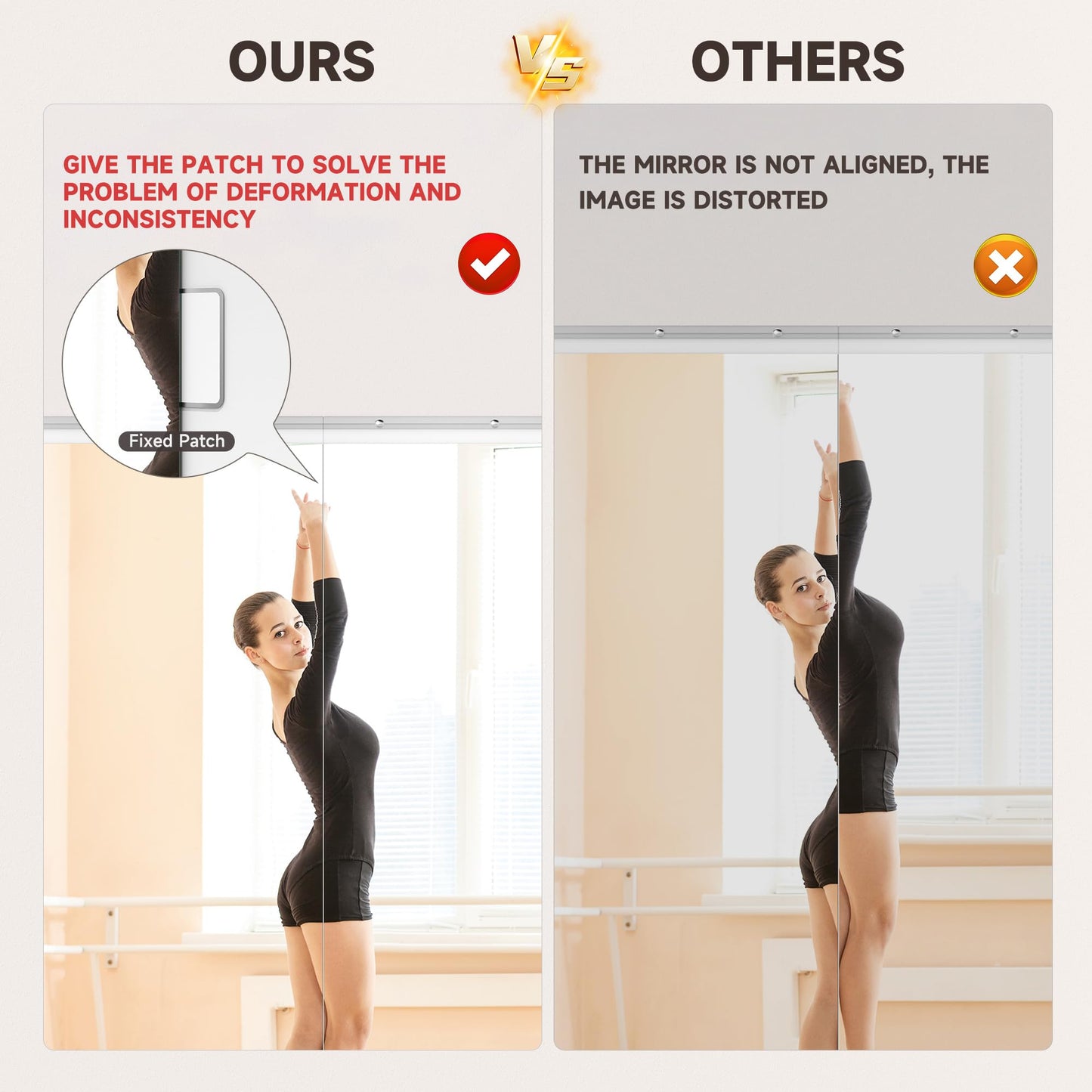 WINNICE Home Gym Mirror, 71" x 32", 2PCS Large Full Body Mirror for Yoga, Silver Shatterproof Frameless HD Tempered Glass, Wall-Mounted Wall Mirrors for Home Gym, Workout, Garage, Dance Studio