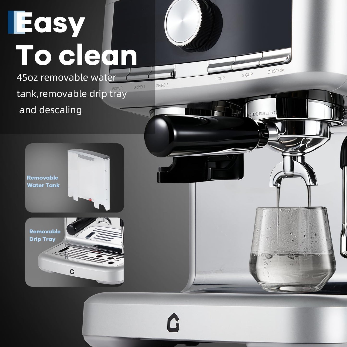 OUTLANE Espresso Machine with Grinder - 20 Bar Pressure, Stainless Steel Build, 1.5L Removable Water Tank, Milk Frother & Steam Wand for Latte/Cappuccino, Adjustable Espresso Shot Volume - Professiona