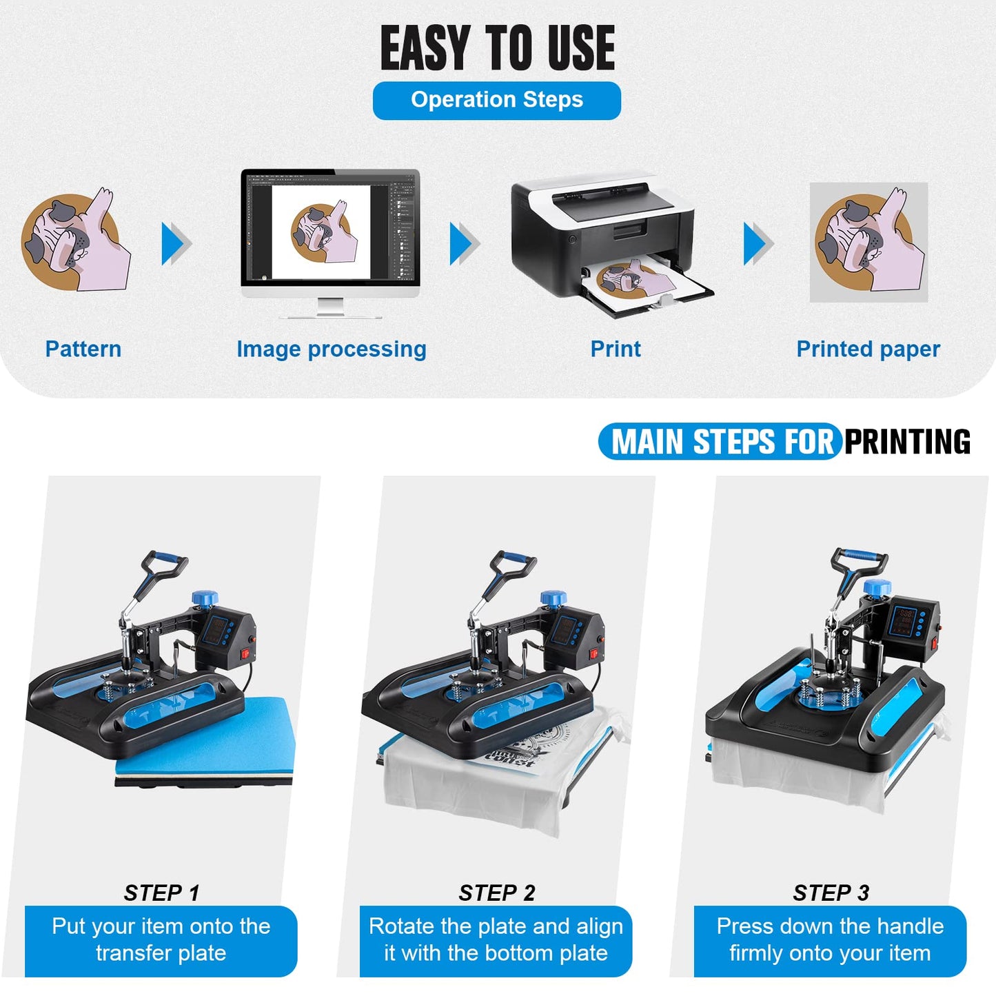 Topdeep Pro Heat Press 15x15 Inch, 8 in 1 Heat Press Machine with 30 OZ Tumbler Press, Swing Away T Shirt Pressing Machine, Combo Tumbler Heat Press Machine Sublimation for T-Shirt Hat Cap Mug Plate