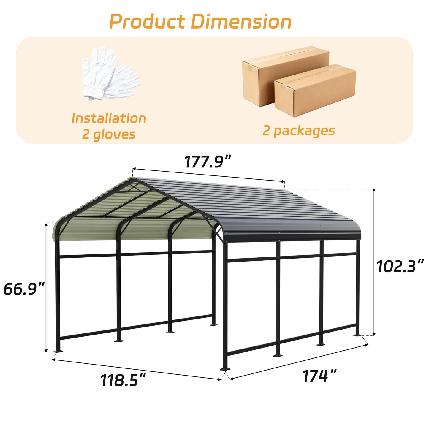 Patiowell 10'x15' Metal Carport, Heavy Duty Carport Canopy with Reinforced Frame and Galvanized Steel Roof, All-Weather Outdoor Car Shelter for Car, Truck, Boat and Tractor, Black