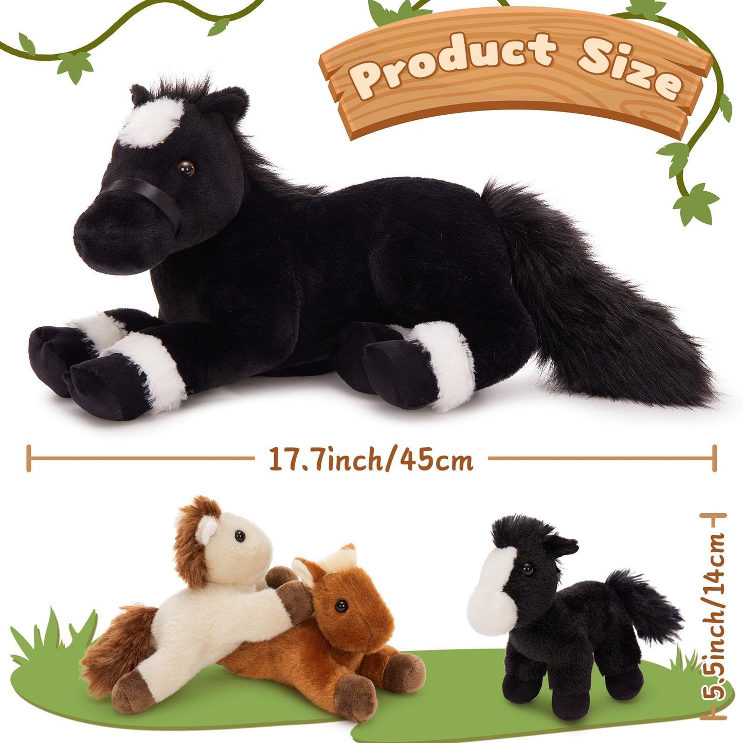 MaoGoLan 4 Pcs Horse Stuffed Animal Set, Large Stuffed Mommy Horse with Babies Pony Plush Toy for Girl Boy Kid, Pony Stuffed Animal for Easter Birthday Baby Shower Decor, 18 inches