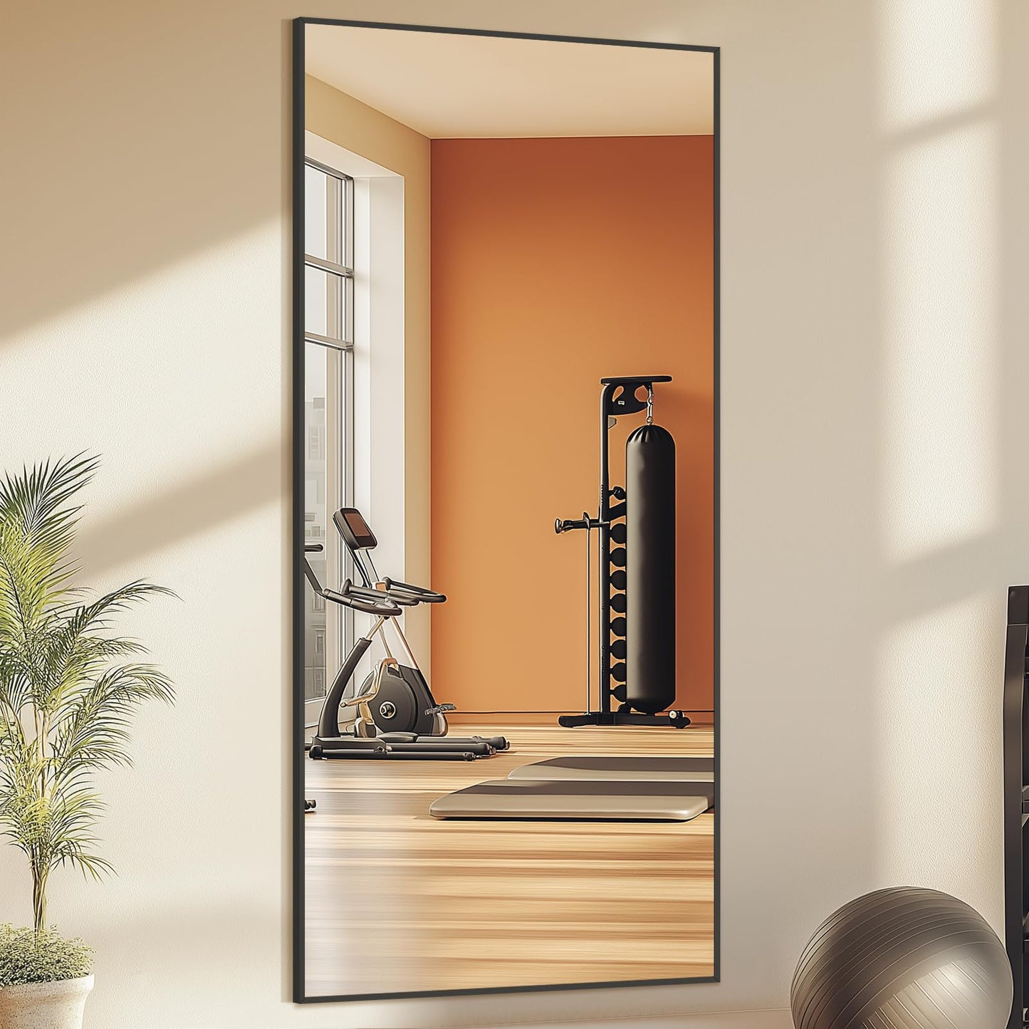 MirrMyst Full Length Mirror, 76"x34" Oversized Floor Mirror Free Standing, Large Full Body Mirror for Bedroom Living Room Gym, Black Mirror Full Length with Tempered Glass