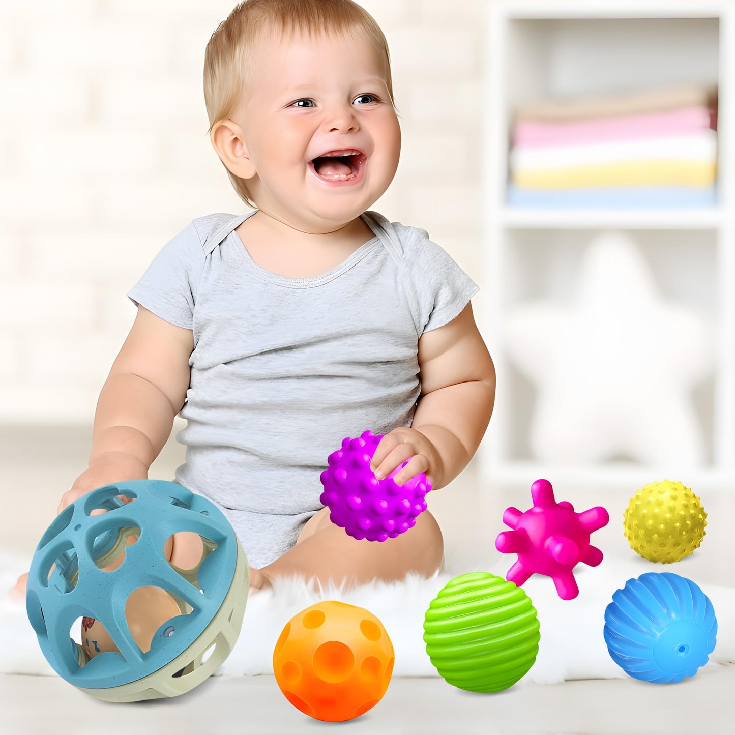 Silicone Blocks and Sensory Balls Toy Set - Montessori Soft Baby Blocks and Textured Baby Rattle Balls, Ideal Preschool Learning & Toddler Gifts