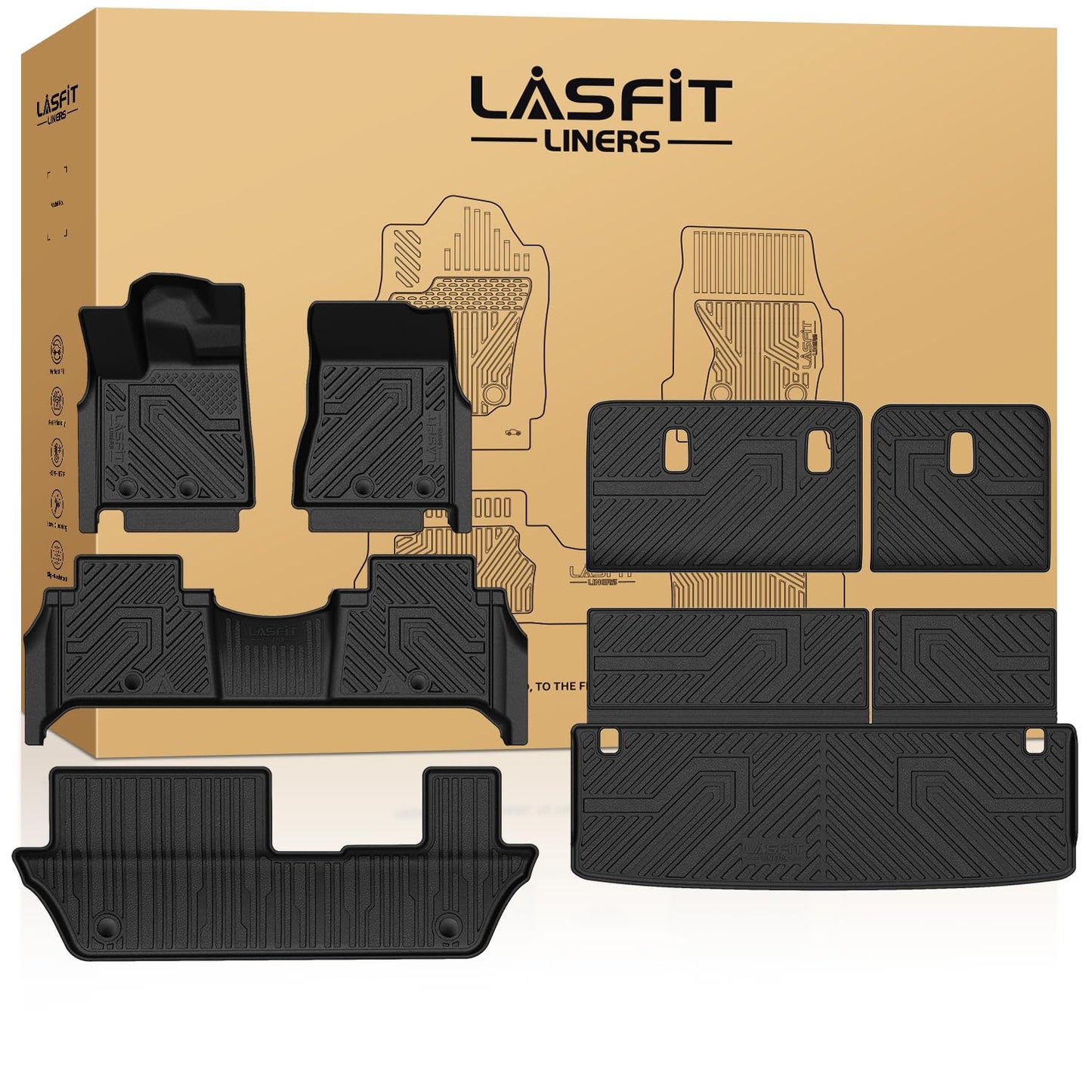 LASFIT Floor Mats & Seatback Mats & Cargo Mat for Nissan Armada/Infiniti QX80 2025-2026 (Fit 8 Seats, Not Fit 7 Seats), Custom Fit All Weather TPE Easy Clean Durable Floor Liners Car Mats,Black