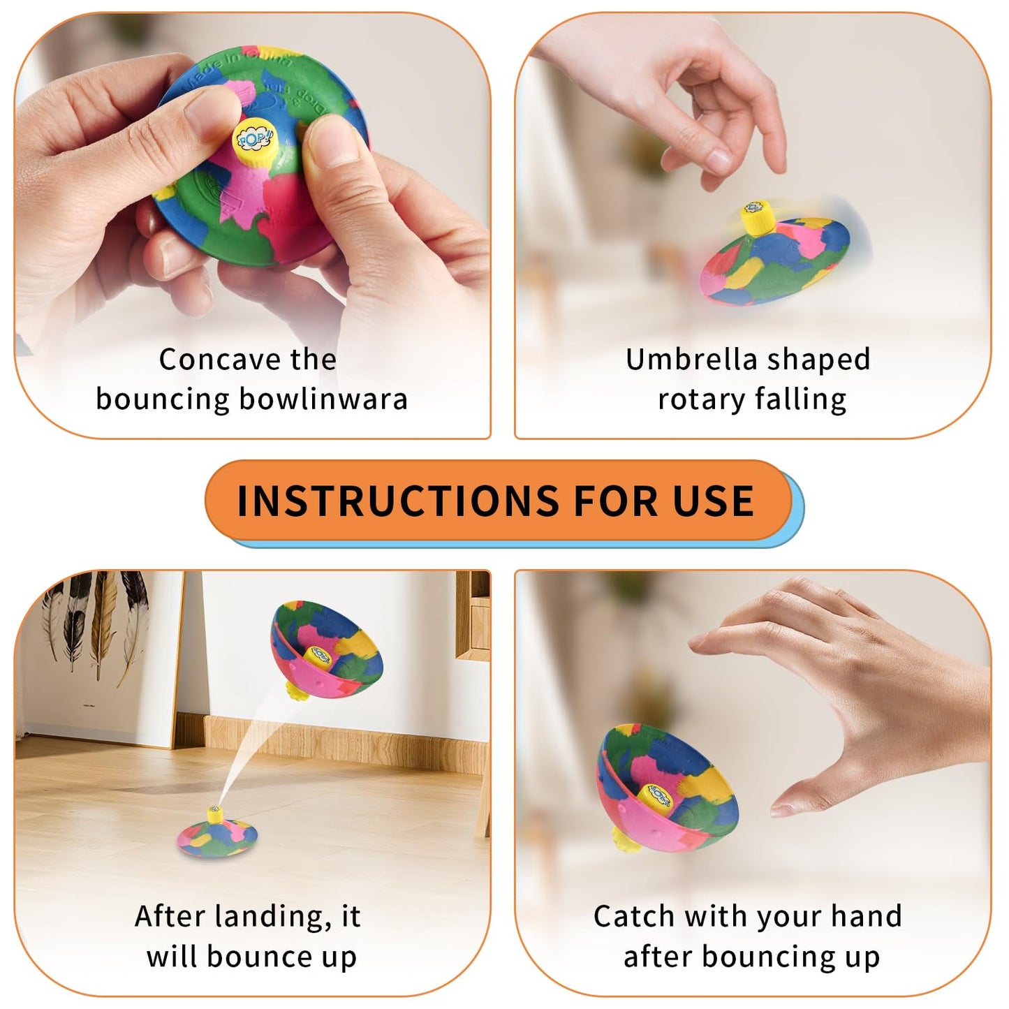 6in1 Bounce Bowls Ball Fidget Toy for Kids & Adults Spinning Stress Relief, Pop Up Outdoor Game Sports Fingertip Toy for School, Birthday Party Favors, Goodie Bag Fillers for Boys and Girls