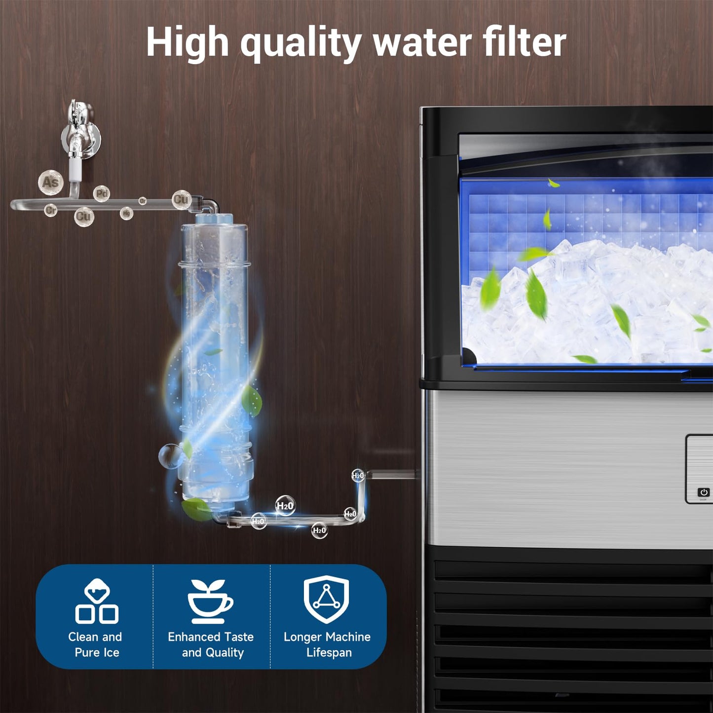 Commercial Ice Maker, 450LBS/24H Ice Machine Commercial with 120 LBS Storage, Ice Ready in 8-15 min, Under Counter Ice Machine, Commercial Ice Machine Maker for Restaurant/Bar/Cafe/Business