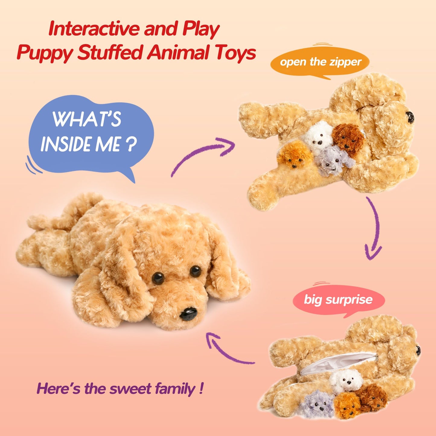 5 Pieces Dog Stuffed Animals for Girls, 1 Mommy Dog with 4 Babies,Puppy Stuffed Animals Gifts for Girls 3 4 5 6 7 8 9 Years, Soft Plush Toys for Kids Christmas, Valentine's, Birthday, Children's Day