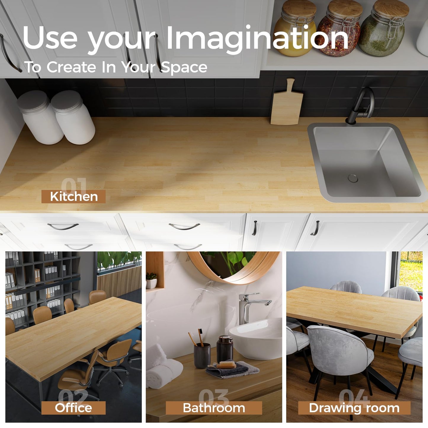 Butcher Block Countertop Table Top - Unfinished Solid Wood Countertop, Unfinished Surface for DIY Washer Dryer Cutting Board Island Kitchen Countertop - 6ft L x 39" W, 1.5in Thick