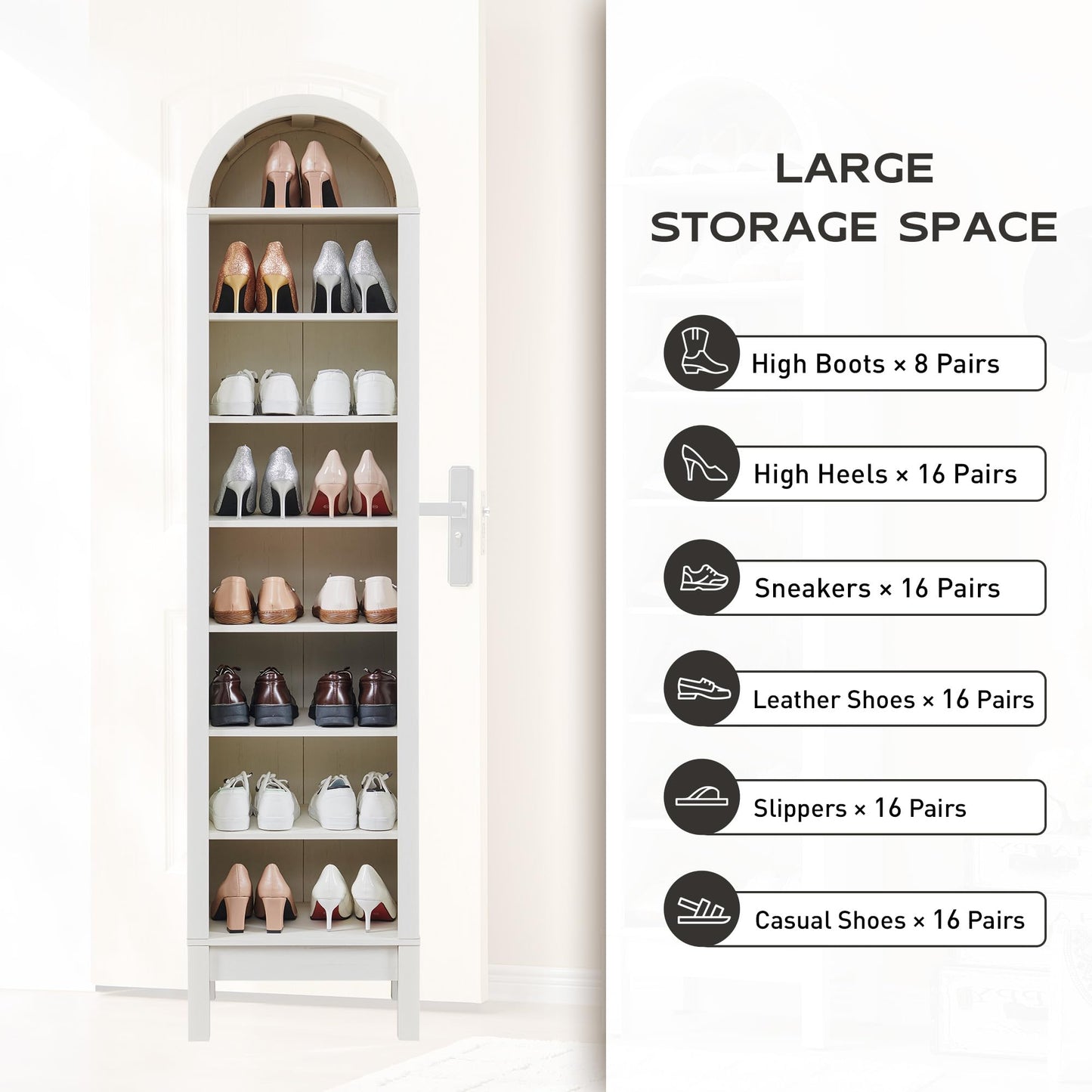 IFGET 71" Tall Arched Bookshelf, 8 Tiers Arch Bookcase with Storage, Modern Farmhouse Book Shelf with Adjustable Shelves, Wood Bookshelf w/Open Display Shelves for Living Room, Office (Antique White)