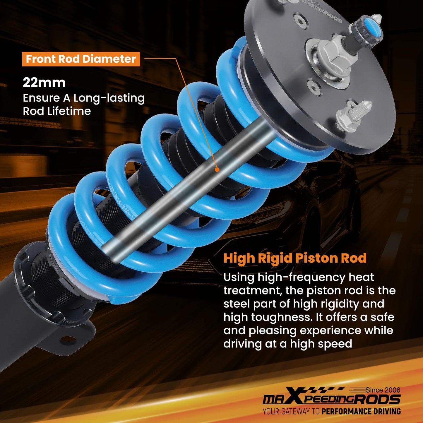 maXpeedingrods Coilovers for Dodge Challenger 2008-2010, for Dodge Charger 2006-2010, 24 Levels Damper Coilovers Suspension Kit, Height Adjustable T6 Upgraded Lowering Kits Blue