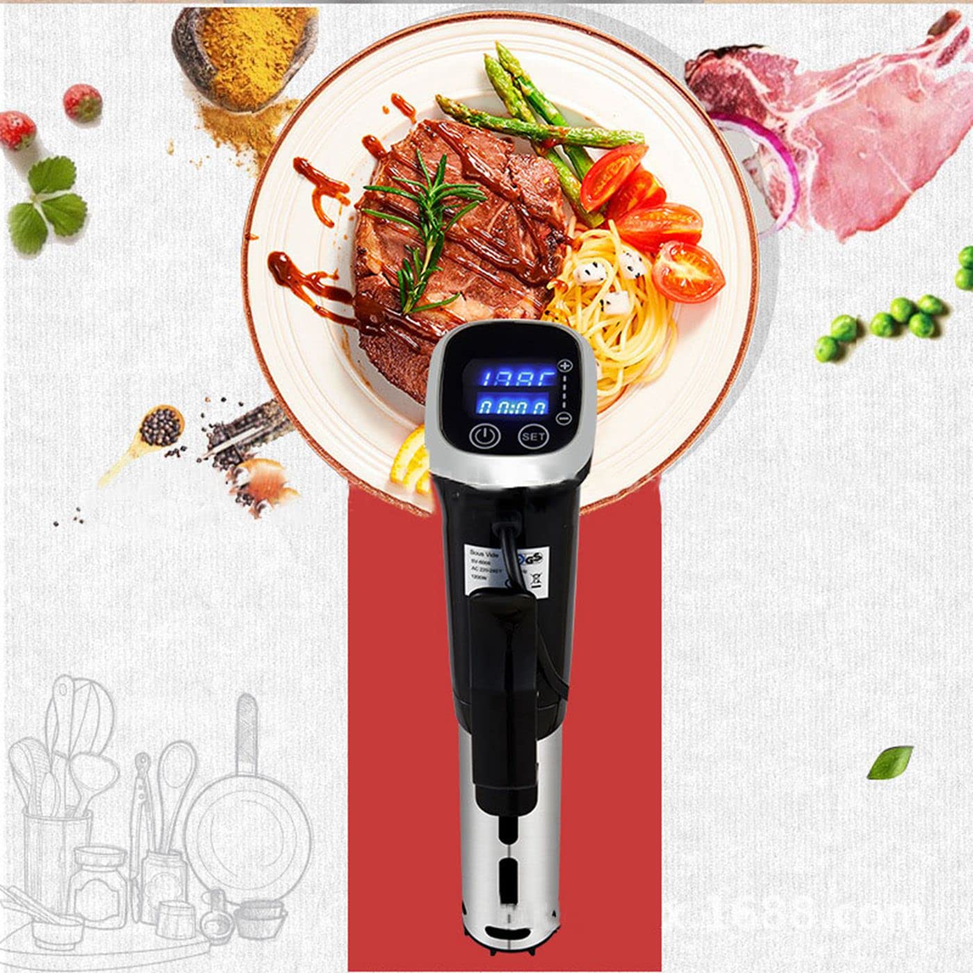 Sous Vide Cooker Immersion Circulator IPX7 Waterproof, 1800 Watts Vacuum Food Cooker, LCD Digital Display(US Plug, 110V)