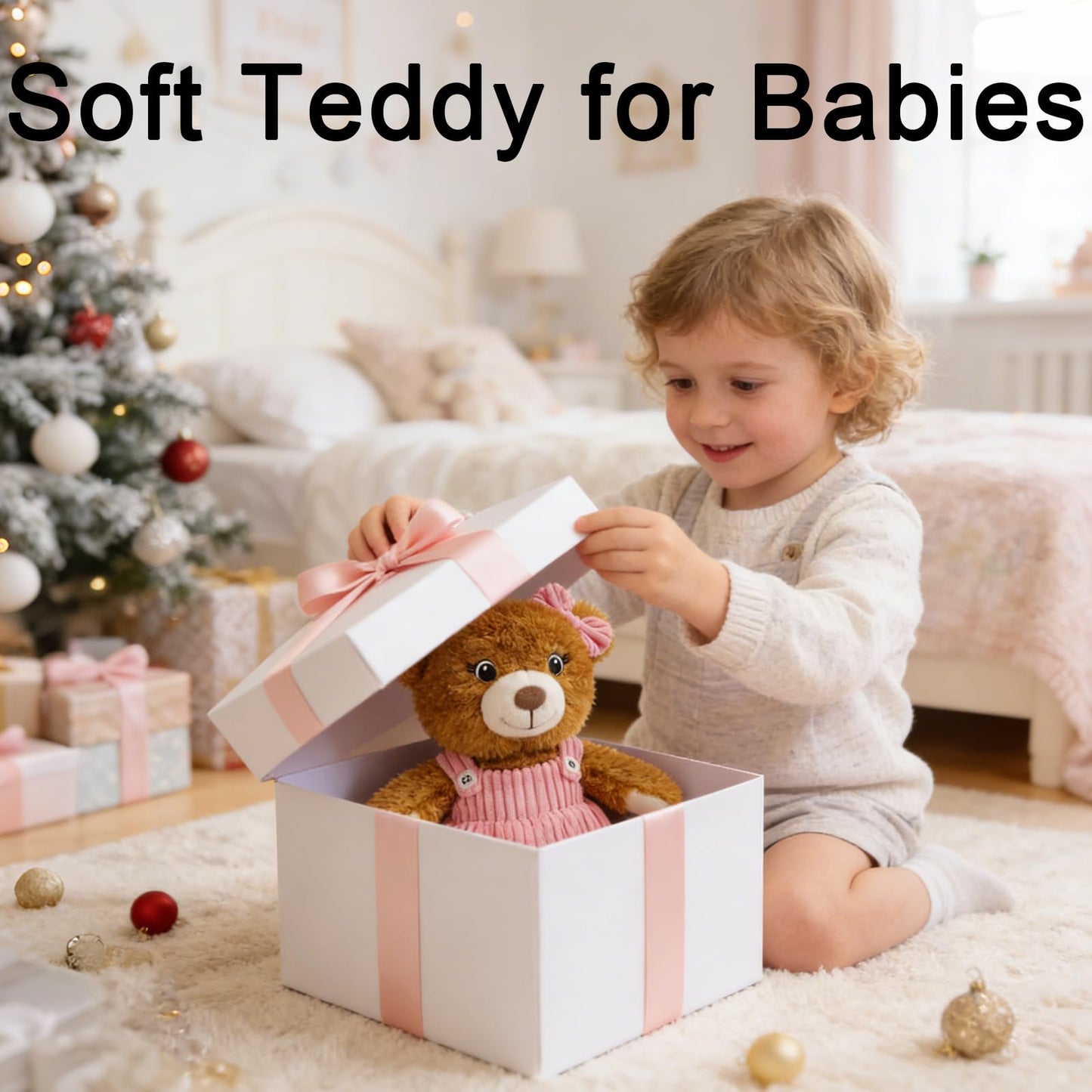 Cute Girl Stuffed Teddy Bear Plush Toy 11 Inch Soft Baby Teddy Stuffed Animal Little Bear Doll, Cuddly Bear Plush for Girls Boys, Kids, Babies, Adults & Baby Shower Birthday Easter Gift (Pink Dress)