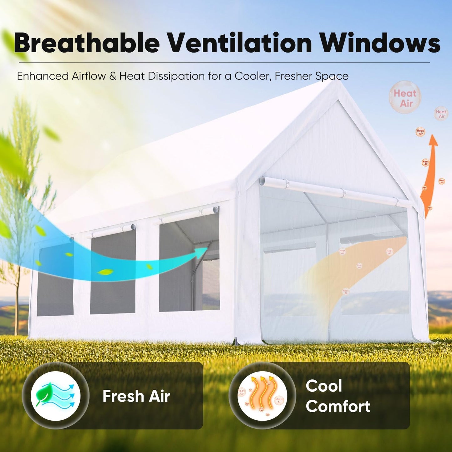 Quictent Heavy Duty 10x20 ft Carport Canopy with High Peak and Ventilation Window Sidewalls, Storage Shed for RV/Truck/Boat Outdoor Party Tent for Wedding - White