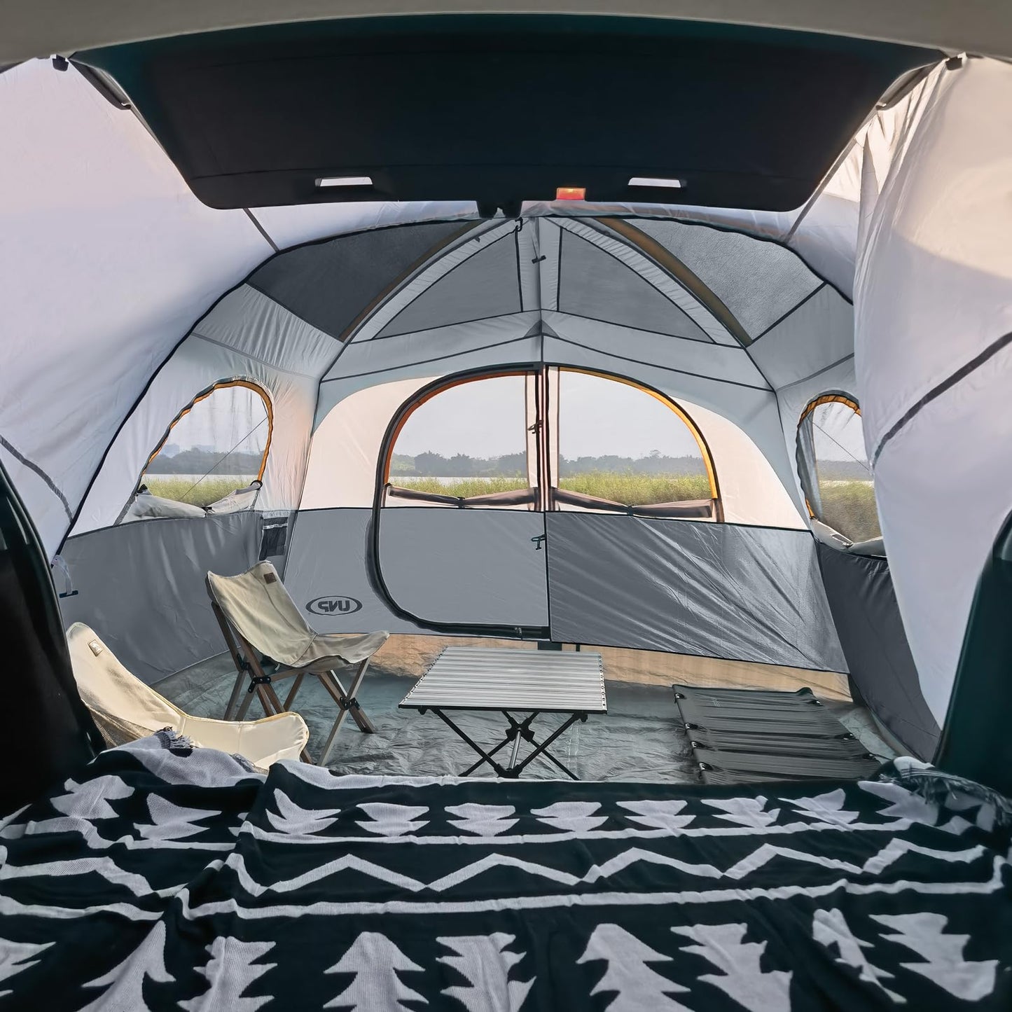 UNP SUV Tent for Camping, 6-Person Car Camping Tents, SUV Tailgate Tent for Outdoor, Easy Set Up with Rainfly 10'x9'x78in(H) (Gray)