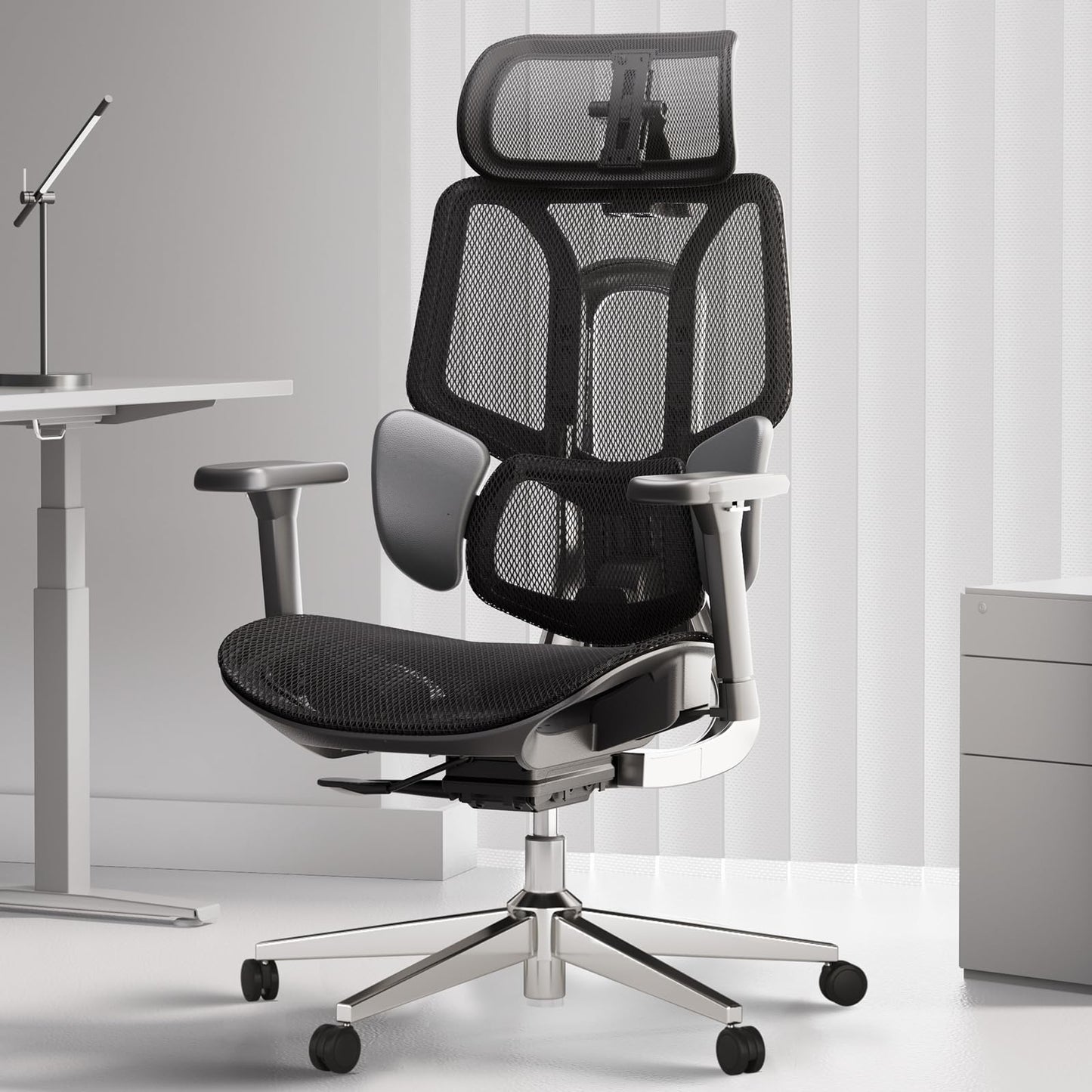 Hbada E3 Air Ergonomic Office Chair, Big and Tall Office Chair - with 3-Zone Dynamic Lumbar Support, 3D Adjustable Headrest, 3D Adjustable Armrests, Swivel Computer Chair, Black(No Footrest)