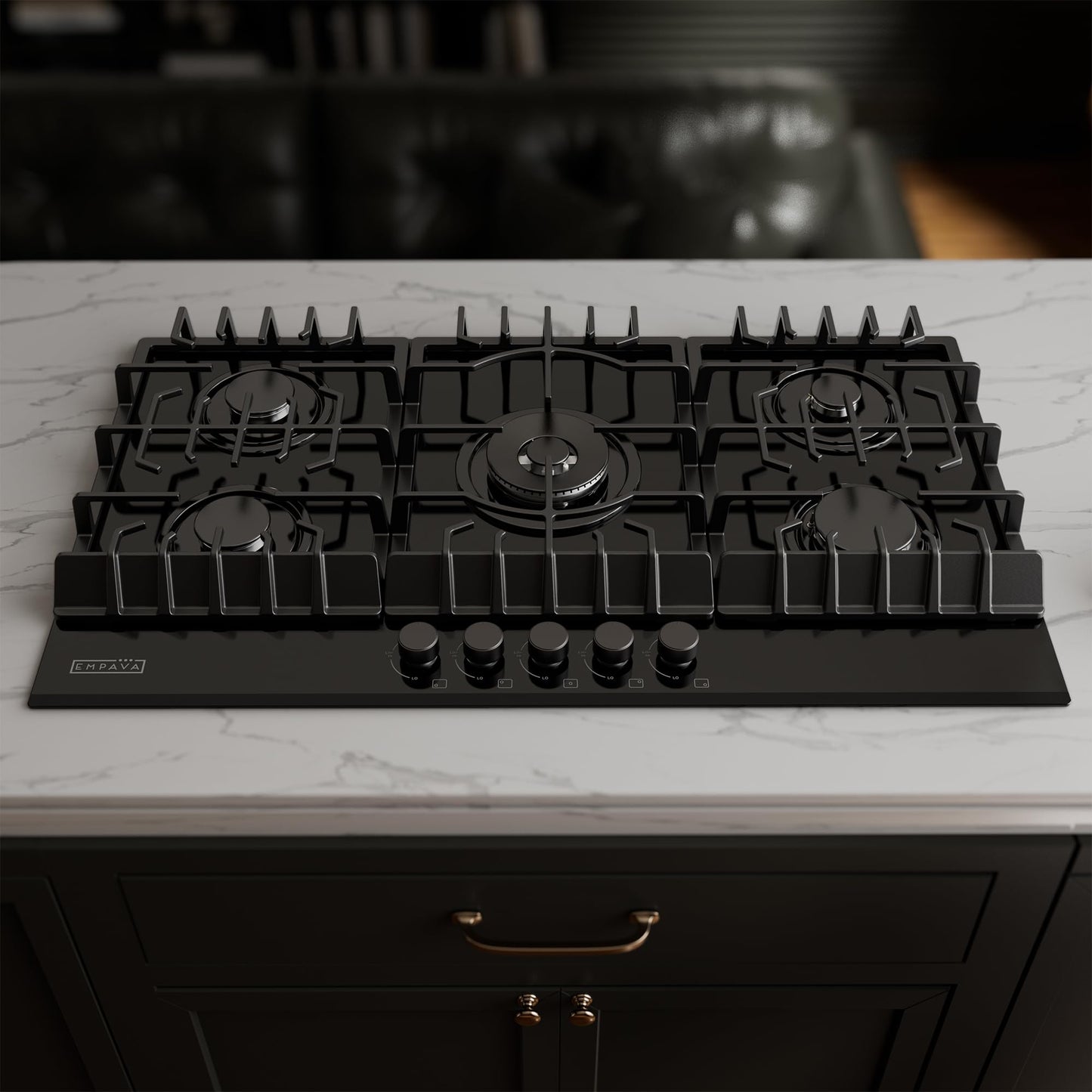 Empava 36" Cooktop with 5 Italy Sabaf Sealed Burners NG/LPG Convertible Tempered Glass in Black Model 2025, Gas 36In