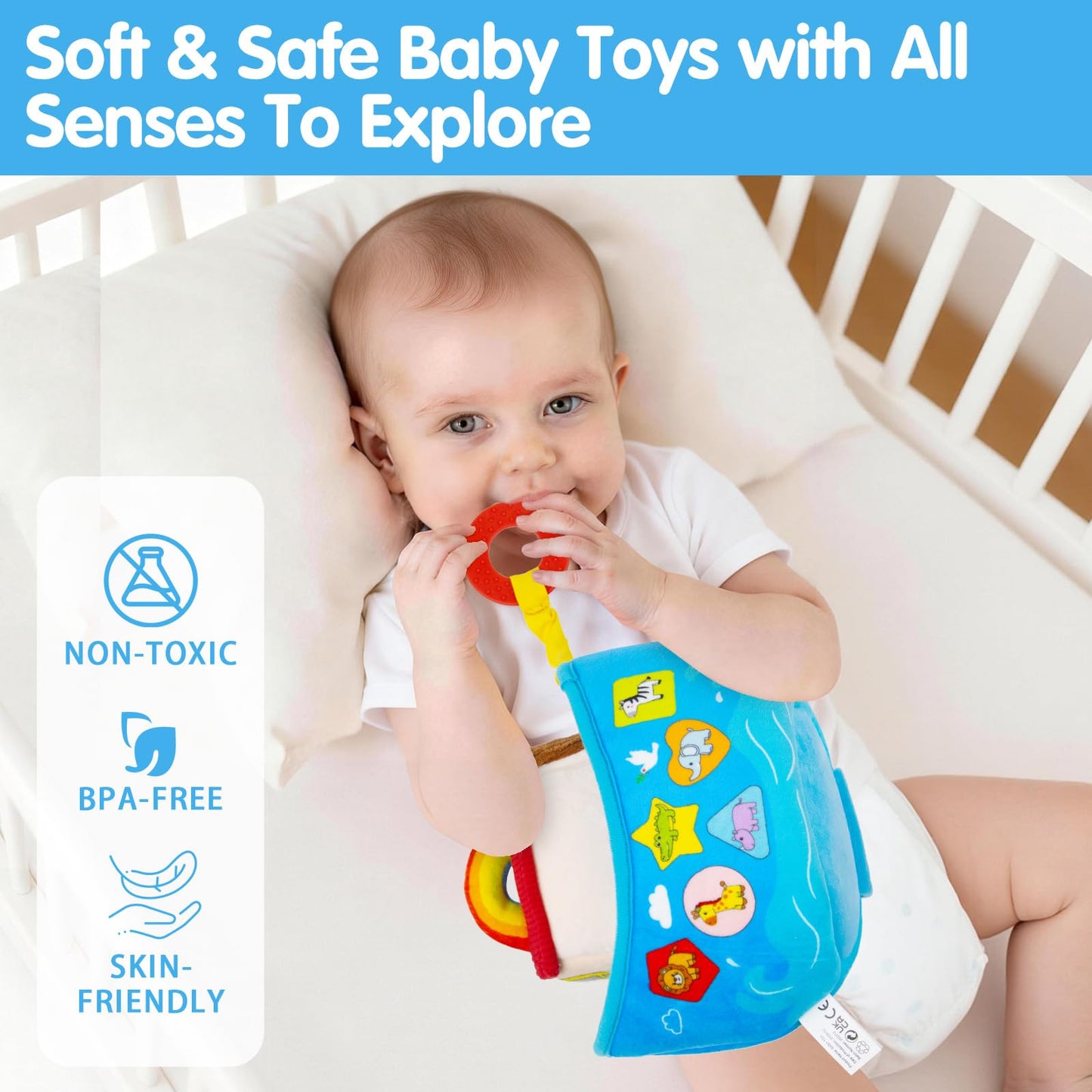 Baby Toys 6-12 Months - Noah's Ark Toy with Stuffed Animals, Baptism Gifts for Boys Girls, Montessori Toys for 6 Month Old Babies Sensory Tissue Box Toy for 1 Year Old