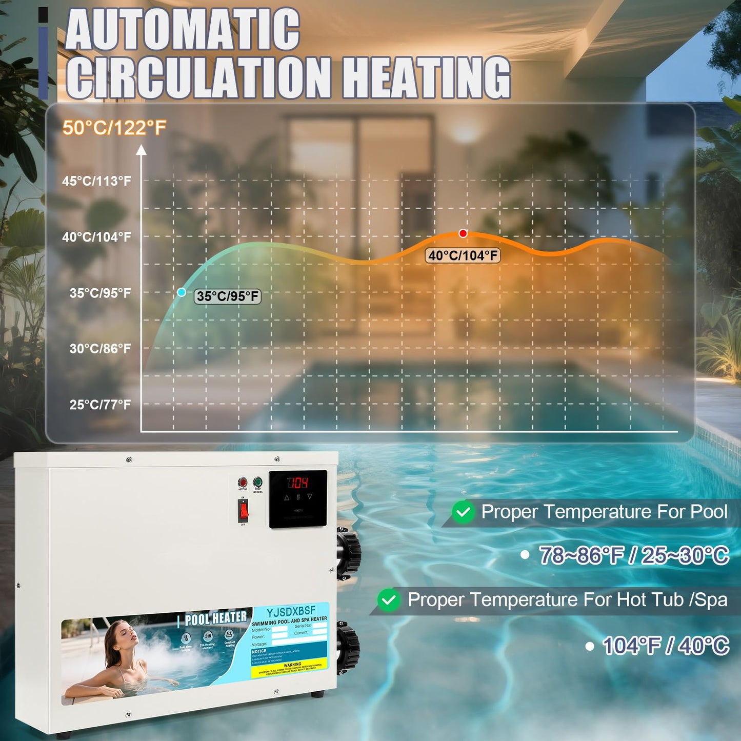 11KW 220V-240V Pool Heater for Above Ground Pools, Hot Tubs & Spas