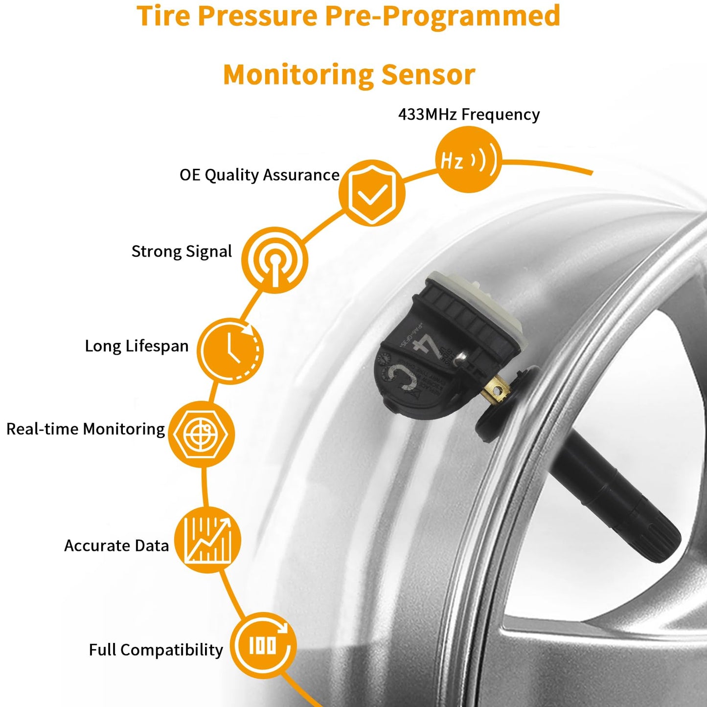 JUEDIMA TPMS Sensor, 433MHz Tire Pressure Monitor Sensor Compatible with Malibu, Silverado, Impala, Lacrosse, CT6, XT5, Acadia & Sierra 2016-2023, Replace# 13598773 13516165, 4PCS Set