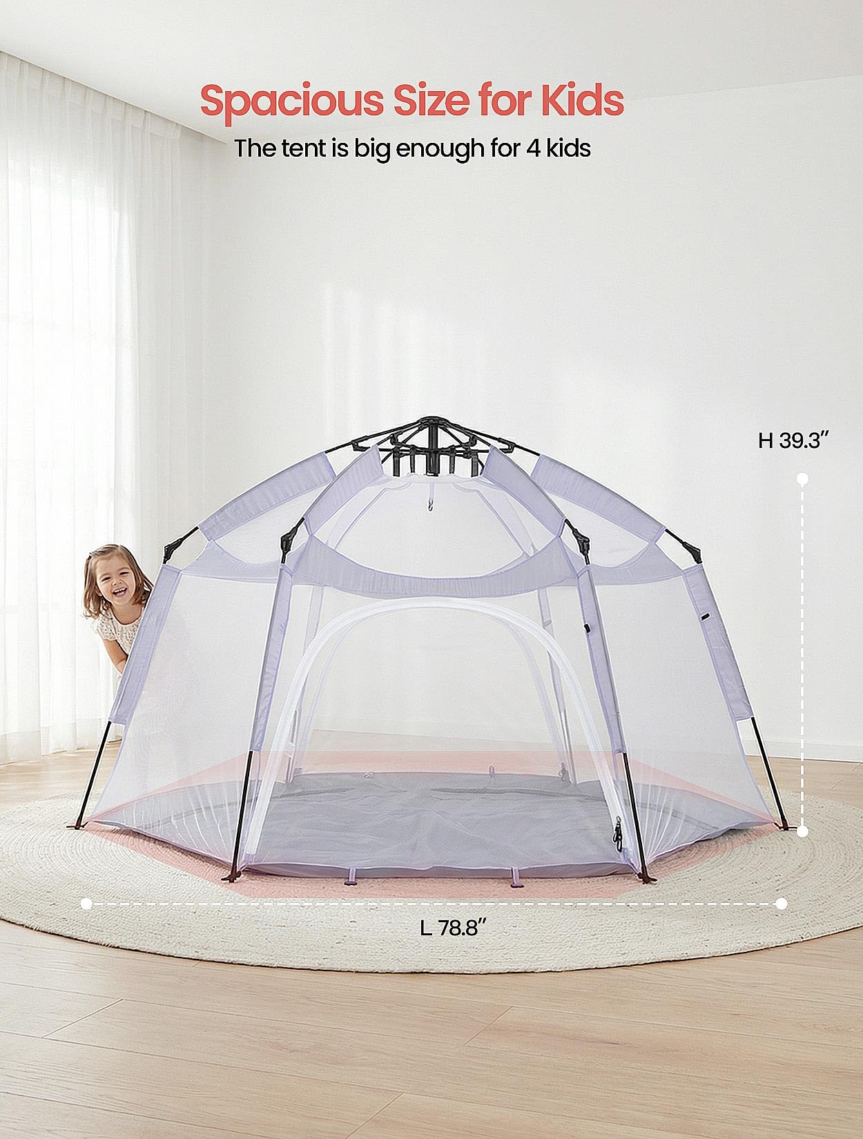 Porayhut Large Pop Up Play Tent for Kids, 78" Instant Toddler Playhouse with Removable Floor & UV50+ Sun Shade, 360° Mesh Mosquito-Free Tent for Indoor Outdoor Beach Backyard, Fits 4 Kids