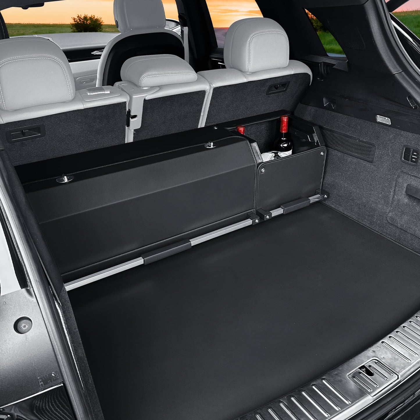 XCF Car Trunk Organizer, Collapsible Leather Car Trunk Storage Organizer with Lid and Sturdy Handle Car Organizer and Storage for SUV, Truck, Sedan (Black, 41 x 11.4 x 12.2in)