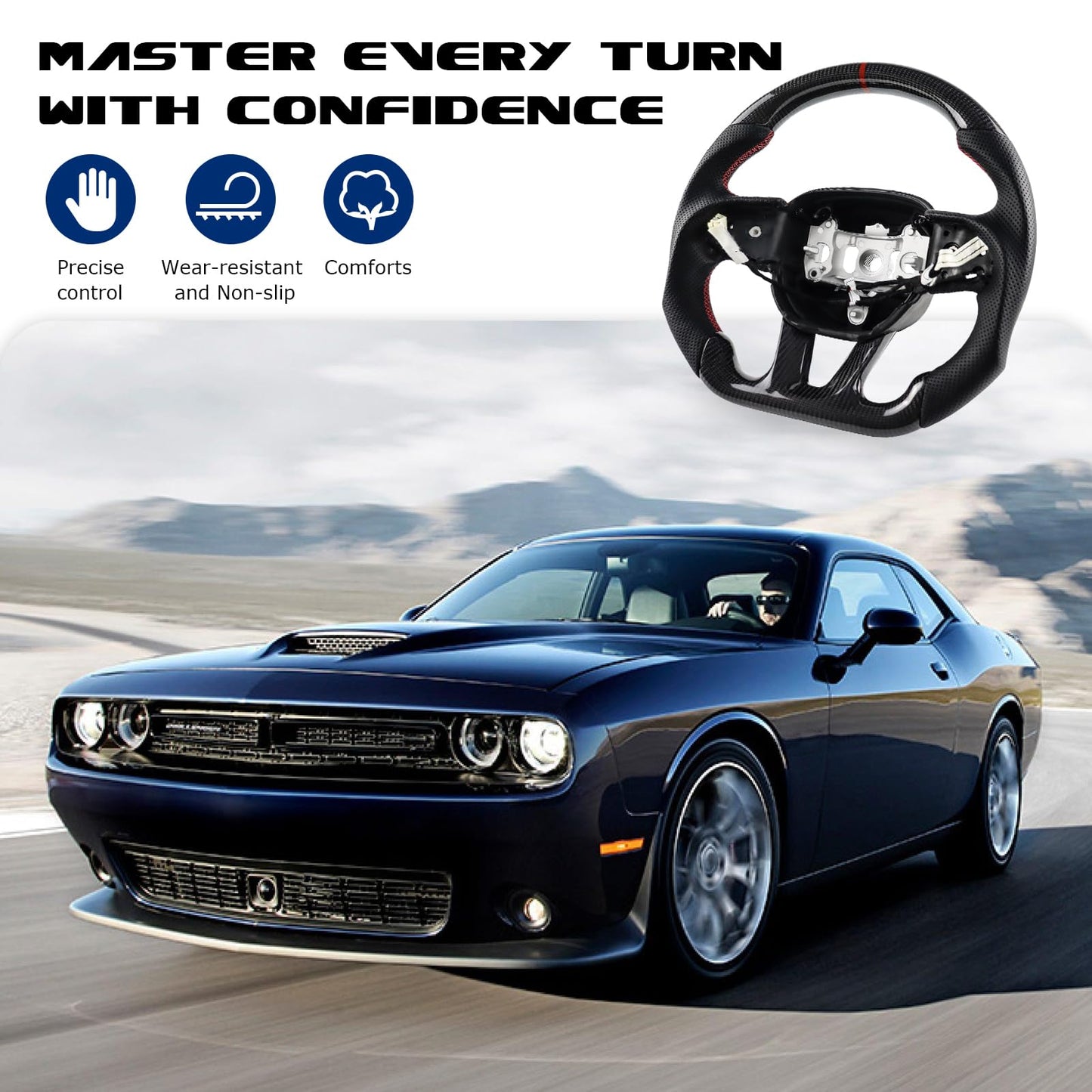 VOONKE Real Carbon Fiber Steering Wheel For Dodge Charger/Challenger/Durango/Jeep Grand Cherokee/SXT/GT/RT/SRT/Heallcat With heating function D-shaped Nappa Perforated Flat-bottom Steering Wheel