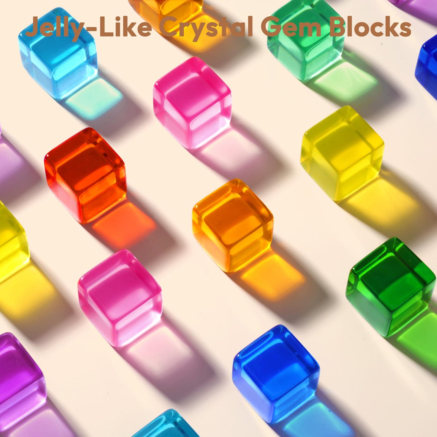 Woodtoe Wooden Building Blocks for Kids, 48 PCS Rainbow Acrylic Gem Cubes Blocks - 32 Wooden Blocks, Montessori Stacking Toy for Toddlers, Educational STEM Learning Sensory Toy Gifts for Boy Girl 3-6