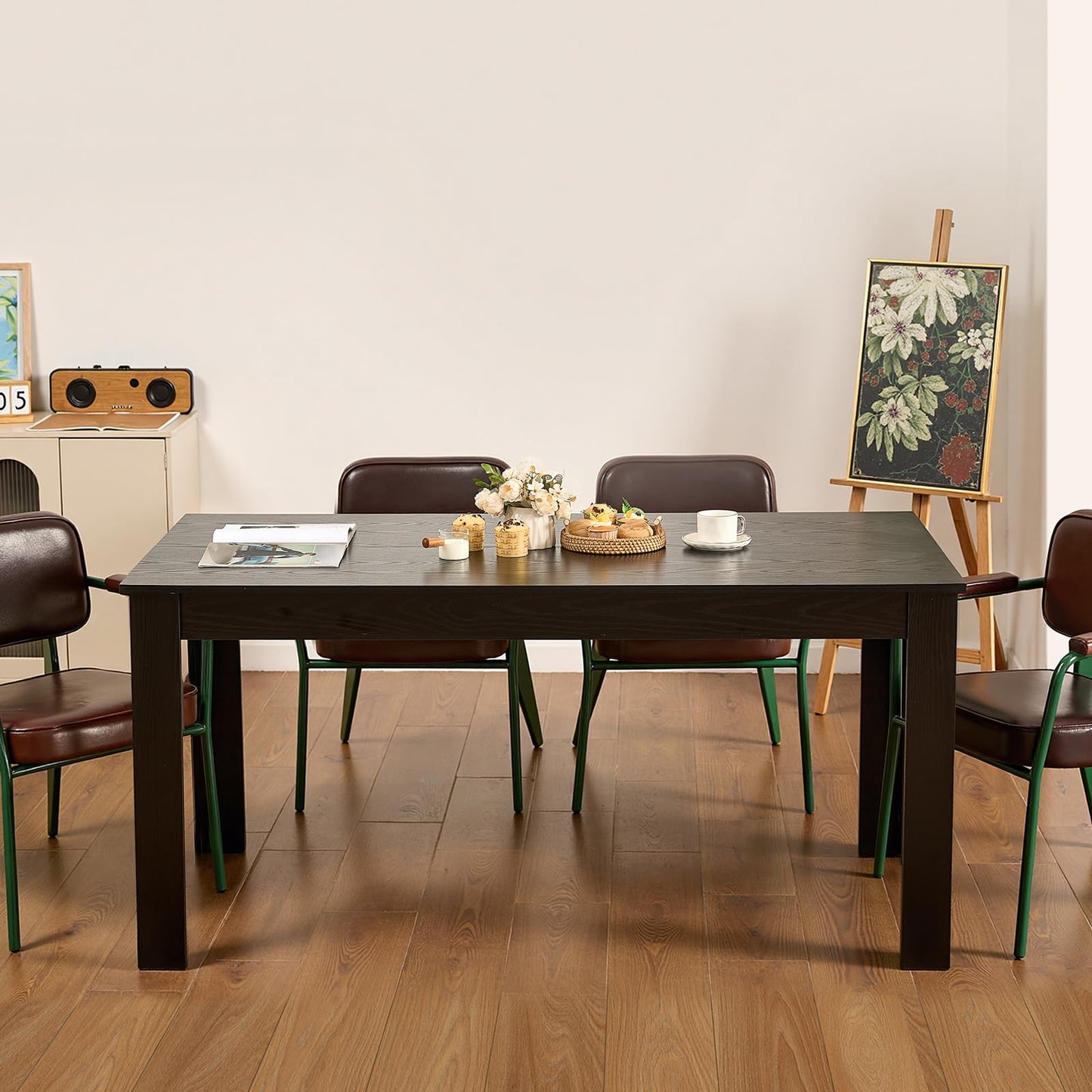 VEVOR Rectangle Dining Table, 63 inch Length Large Wood Tables for 4-6 Person, Modern Dinner Furniture, Conference Desk Supporting for 330LBS, for Home Kitchen Living Room, Black(Only Table)