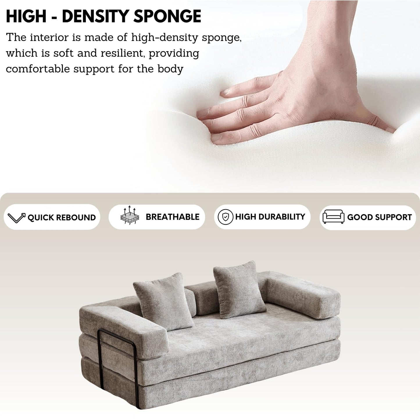 Alpen Convertible Sleeper Sofa Bed, 77" Sofa Bed Full Size with L-Shaped Armrests, Pull Out Sofa Beds Queen Size Couches for Small Living Room for Living Room Bedroom, Light Grey