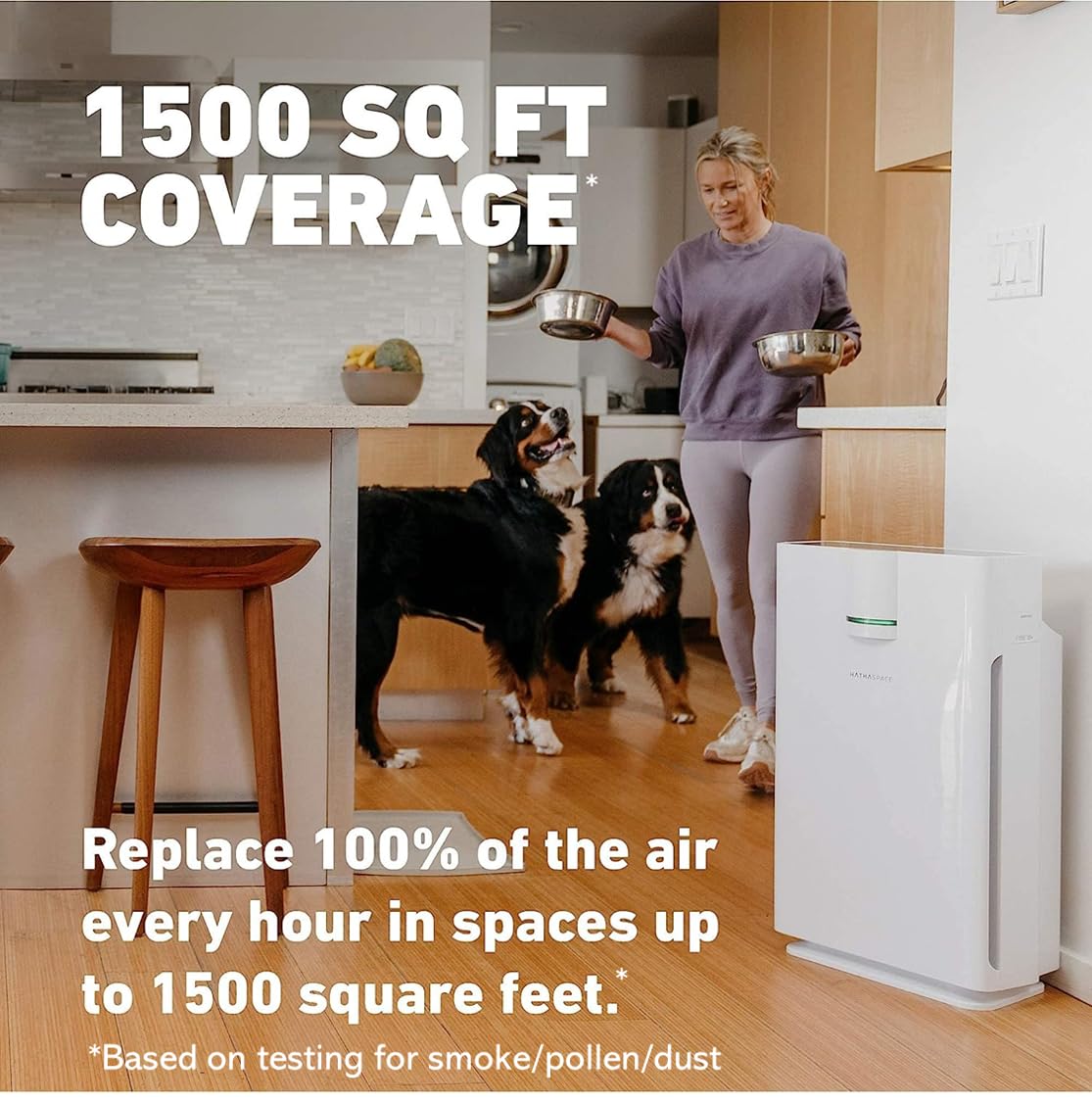 HATHASPACE HSP002 True HEPA Air Purifier for Home, Removes 99.9% of Dust, Smoke, Pet Dander, Odors, VOCs, Covers Up to 1500 Sq. Ft, Quiet Air Cleaner with Smart Sensor for Bedroom & Large Rooms