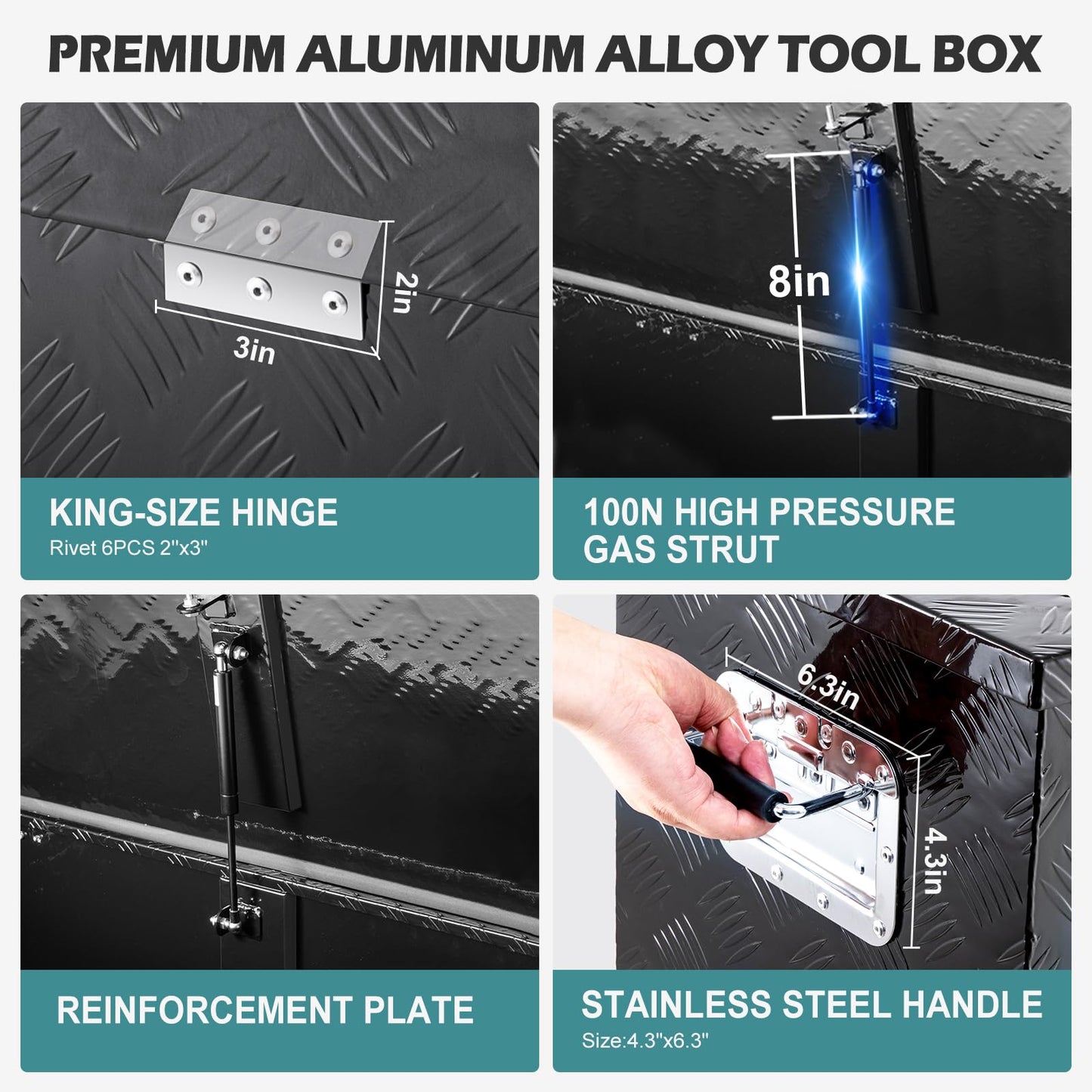 KING CHAO FOO 36" Lx15 Wx15 H Aluminum Tool Box, Heavy Duty Truck Bed Toolboxes with 2 PCS Keys, Upgraded Widest Tool Box Used for Truck Bed Storage,Trailers,Pickup,RV, All-Weather Use