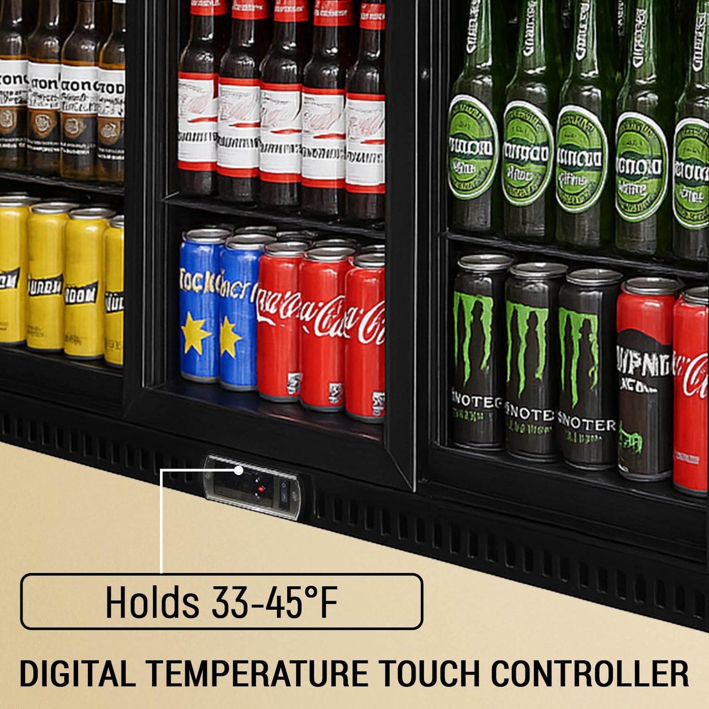 Bluelinecool Commercial Back Bar Cooler with 3 Glass Sliding Doors, 11.5 cu.ft Under Counter Beverage Refrigerator, LED Lighting - ETL Beer and Wine Cooler for Bar, Restaurant, Garage, Office, Home