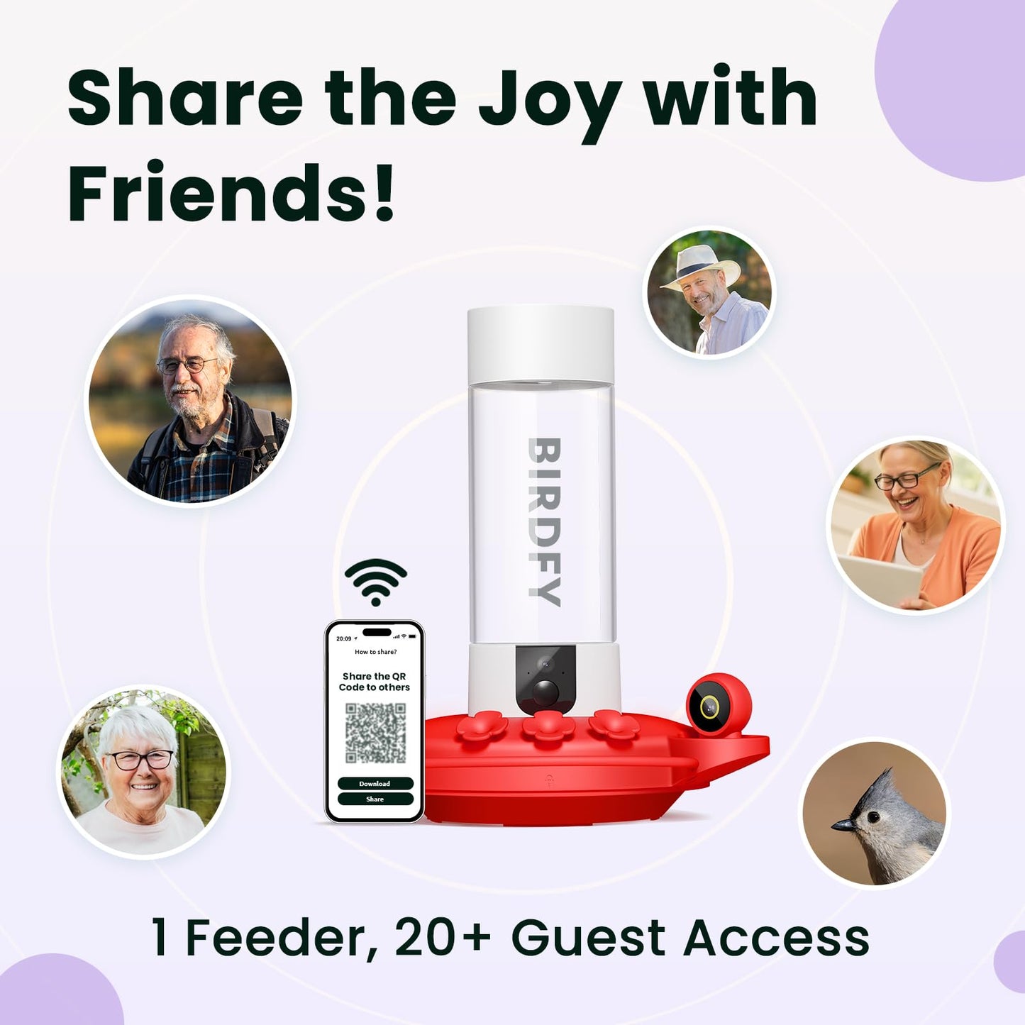 Birdfy Hummingbird Feeder with Dual Cameras AI Identify - 2K HD Smart Cameras, Close-Up Bird Video/Live Watching & Instant Notifications, Ant Moat & Leakproof - 20oz (Lifetime AI)