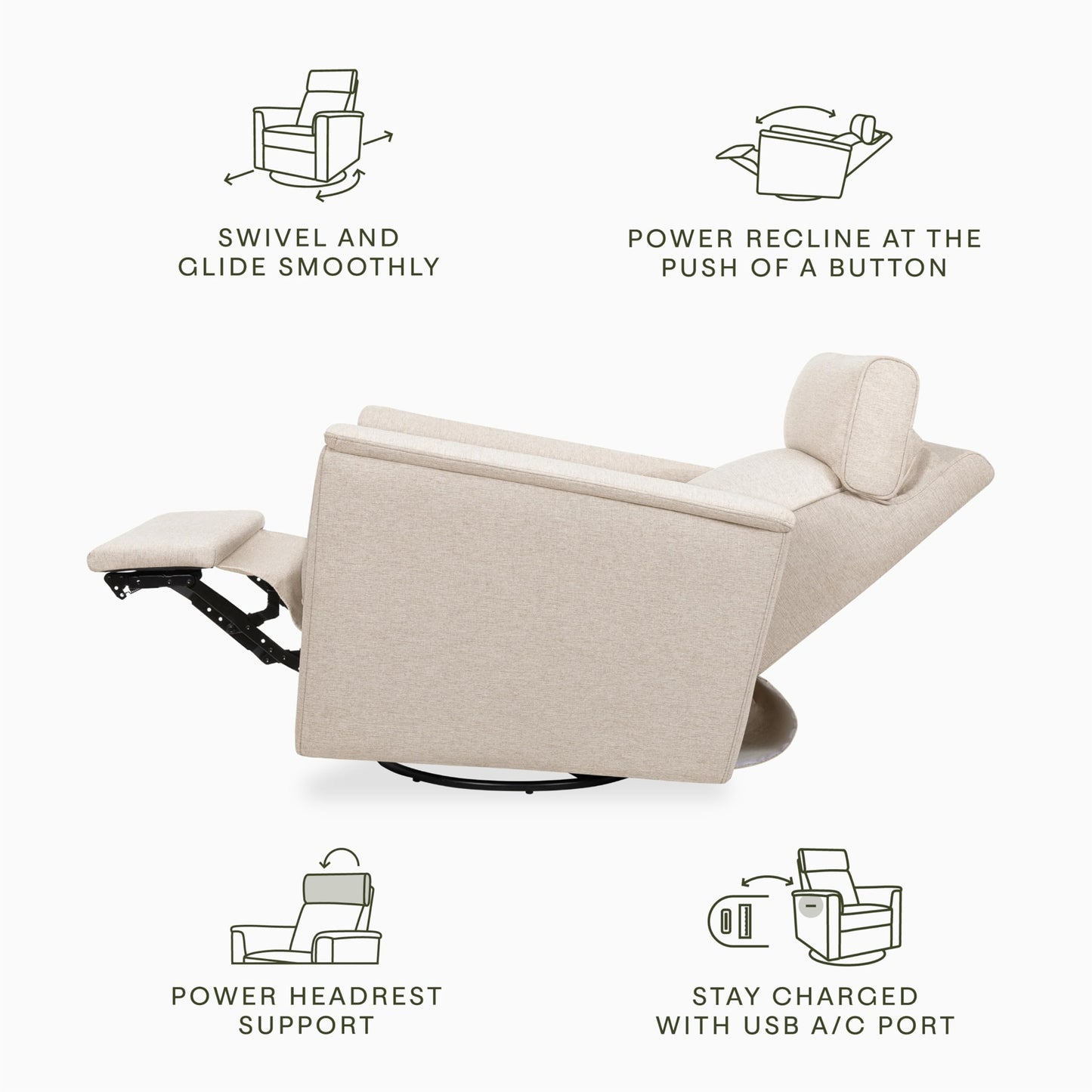 Namesake Willa Plus Power Glider Recliner w/Power Headrest in Performance Beach Eco-Weave, Water Repellent and Stain Resistant, Greenguard Gold and CertiPUR-US® Certified