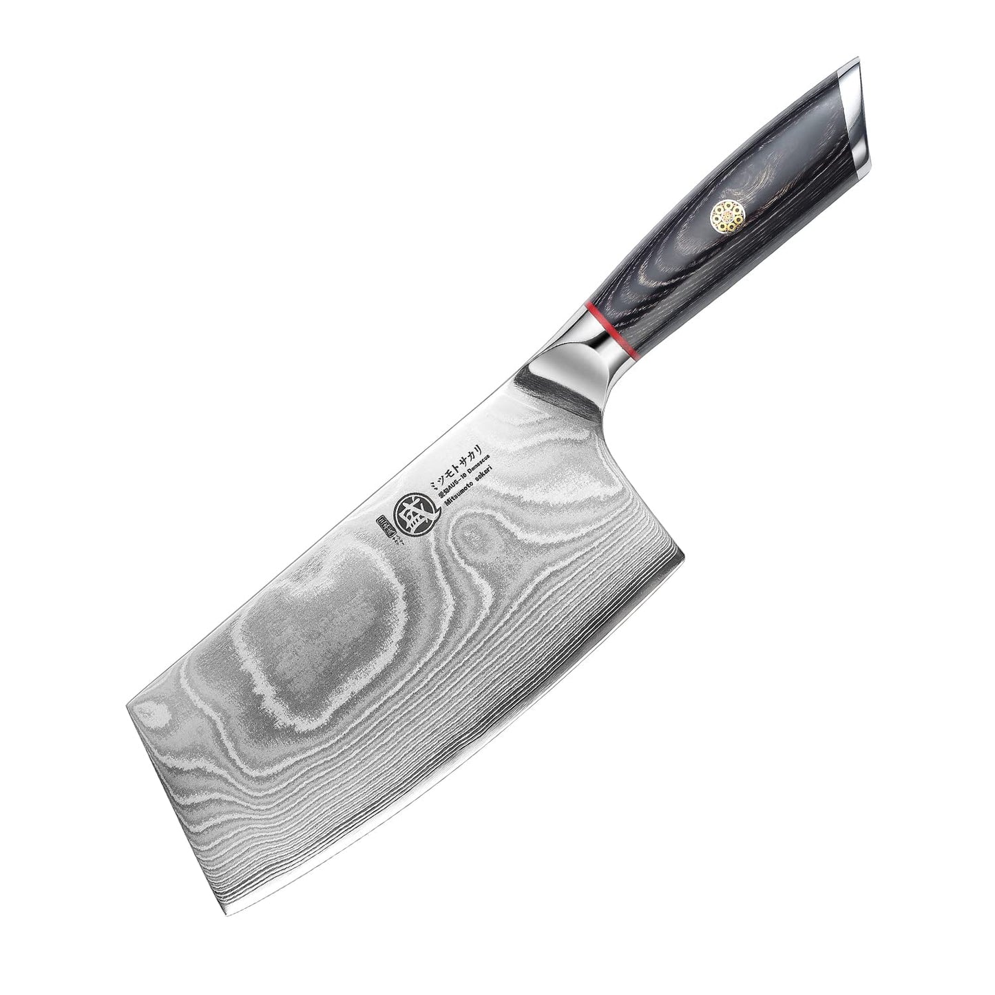 MITSUMOTO SAKARI Cleaver Chef Knife 7 inch - 67-Layer AUS-10 Damascus Steel, Hand Forged Japanese Meat Boning Knives, PakkaWood Handle & Sandalwood Box