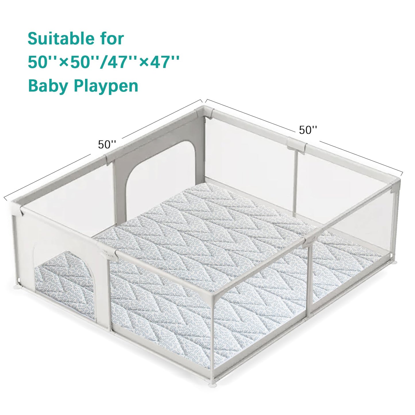 Biloban Baby Play Mat, 50x50 Baby Play Mats for Floor, Thick Foam Floor Playmat for Baby Playpen for Babies & Toddlers, Foldable & Soft One-Piece Crawling Playpen Mat for Kids, Blue Leaf