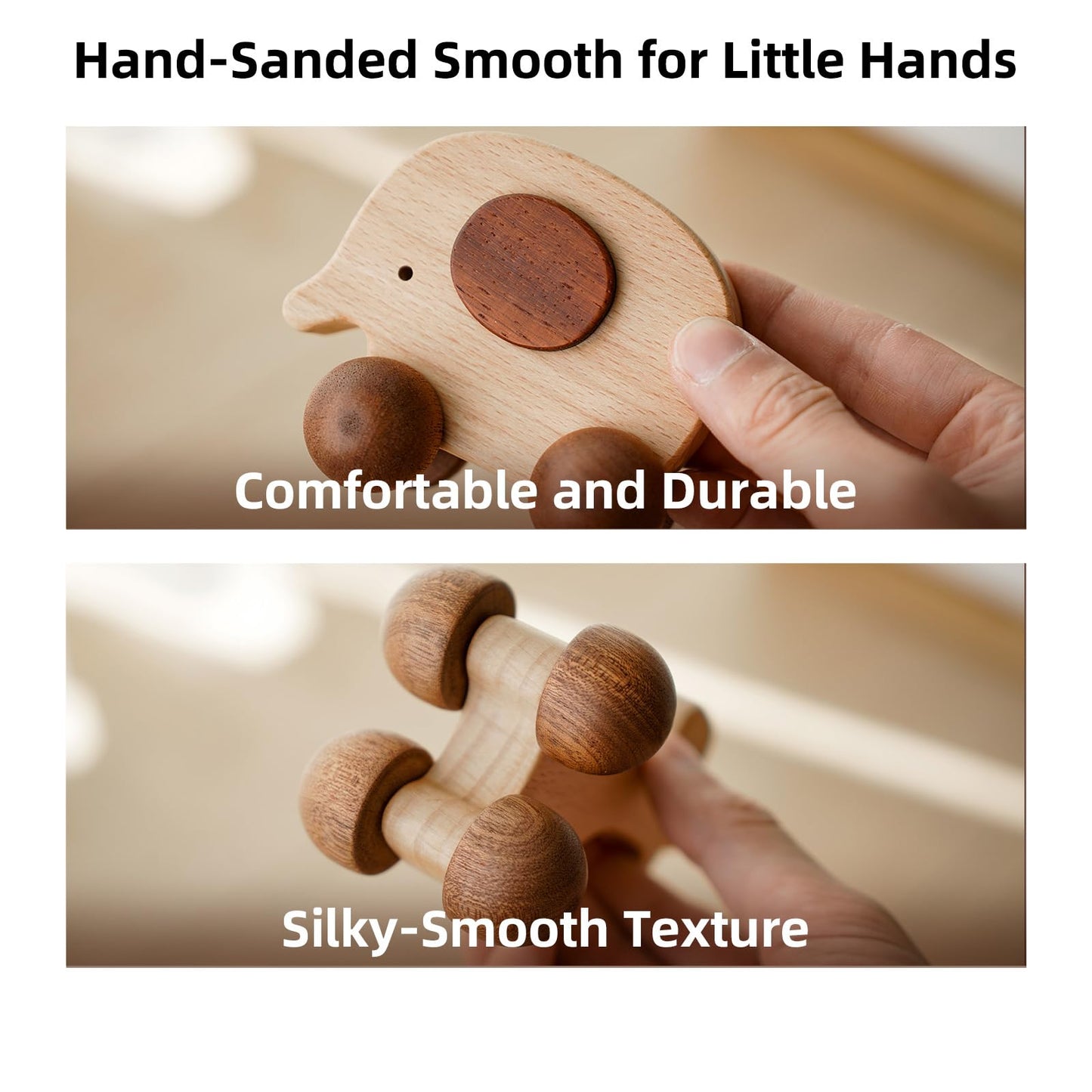 DadCarved Baby Push Car Montessori Toys, 4PCS Wooden Animal Toy Vehicles for Toddlers, Natural Wood Infant Car Toys (Puppy, Elephant, Pony, Giraffe) for Gift and Decor