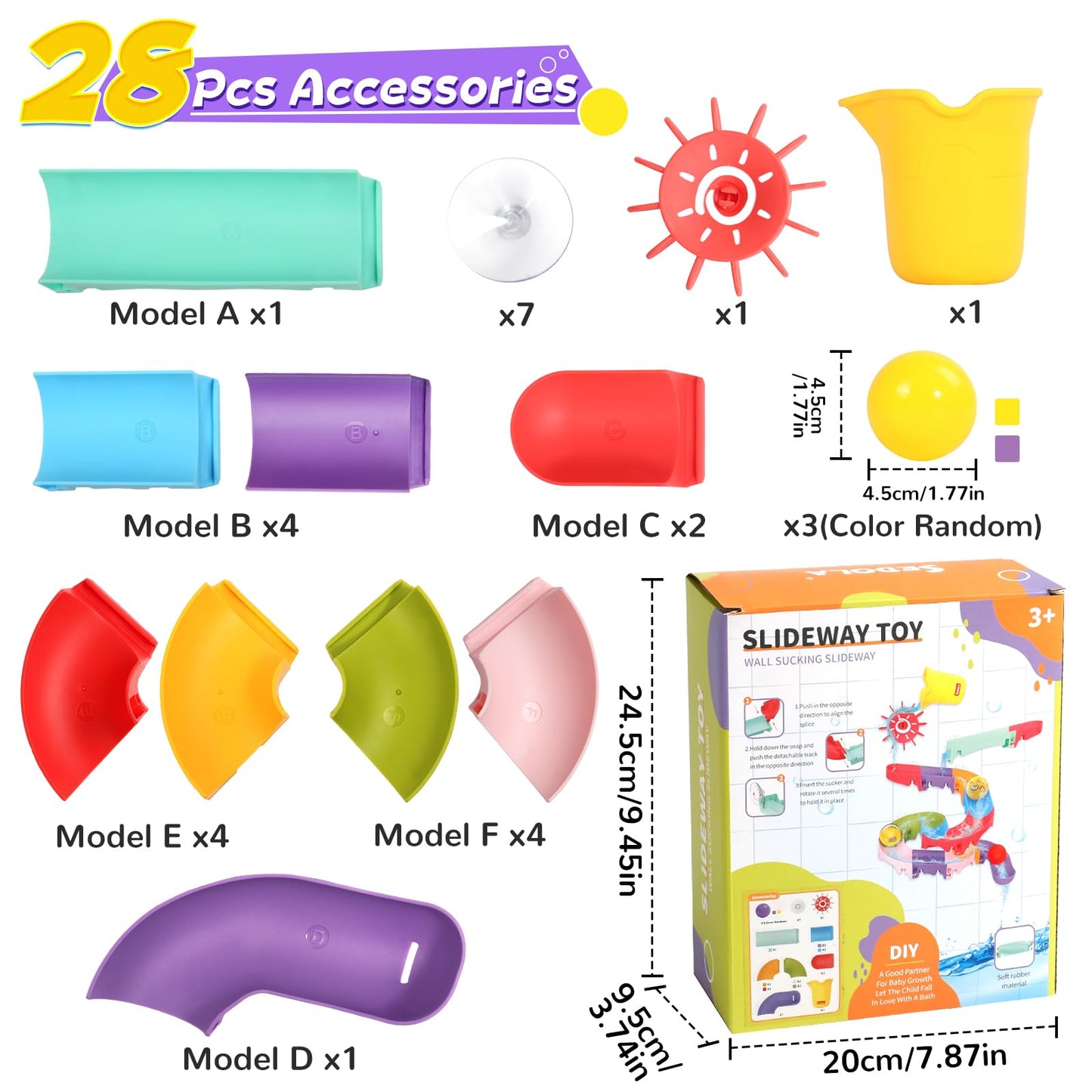Fajiabao Toddler Bath Toys for Kids Ages 1-3 3-5 Bathtub Toys DIY Slippery Slide Track Fun Baby Shower Toys Birthday Gifts for Boys Girls Bath Time 1 2 3 4 5 6
