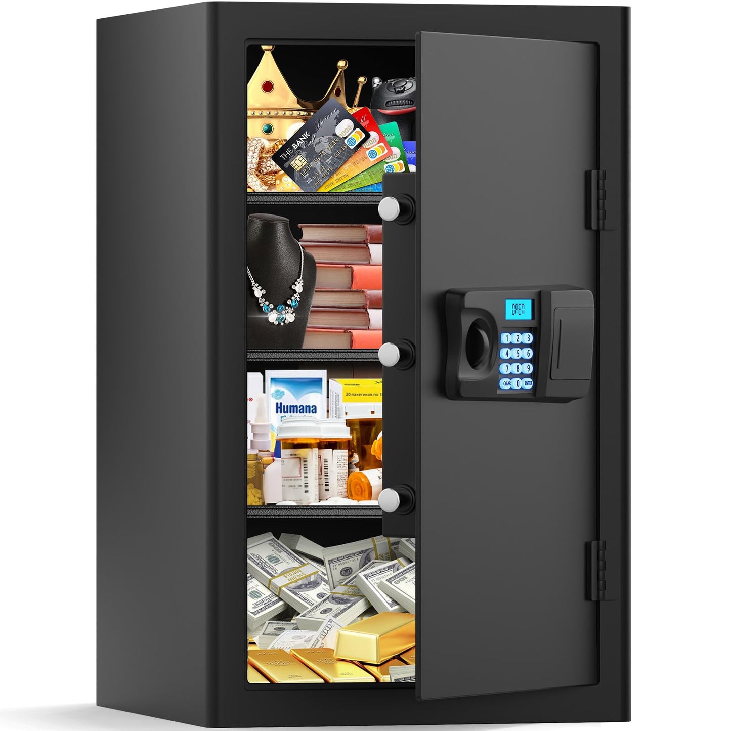 5.0 Cuft Fireproof Safe for Home, Home Safes Water and Fireproof, Safe Box with Digital Combination Lock, Alarm Systerm and Removable Shelf, Fire proof Safes for Home Document Money Valuables