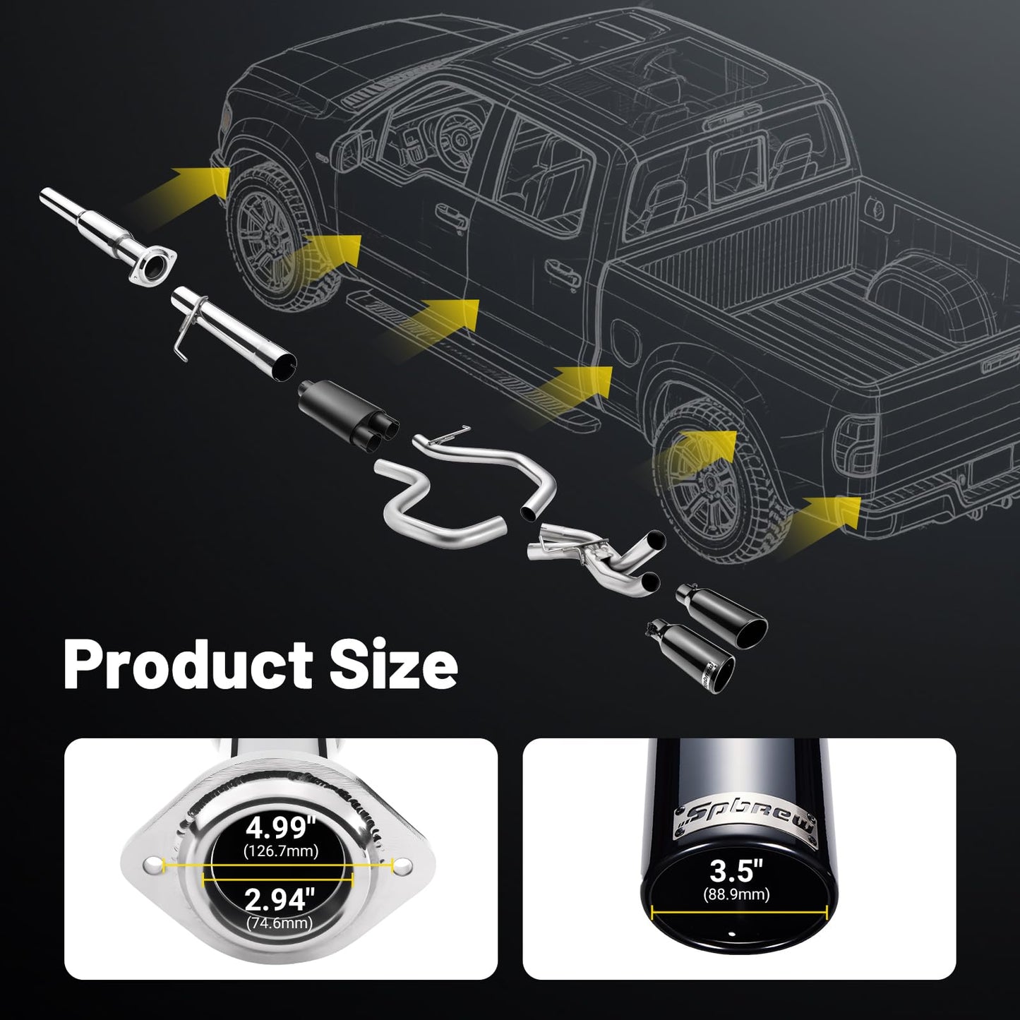 SPBREW Cat Back Exhaust System Kit Fit for 2011-2014 Ford F-150 Raptor 6.2L Stainless Steel Performance Cat-Back Side Exit Sport Exhaust System Compatible with 6.2L Engines 145" Wheelbase