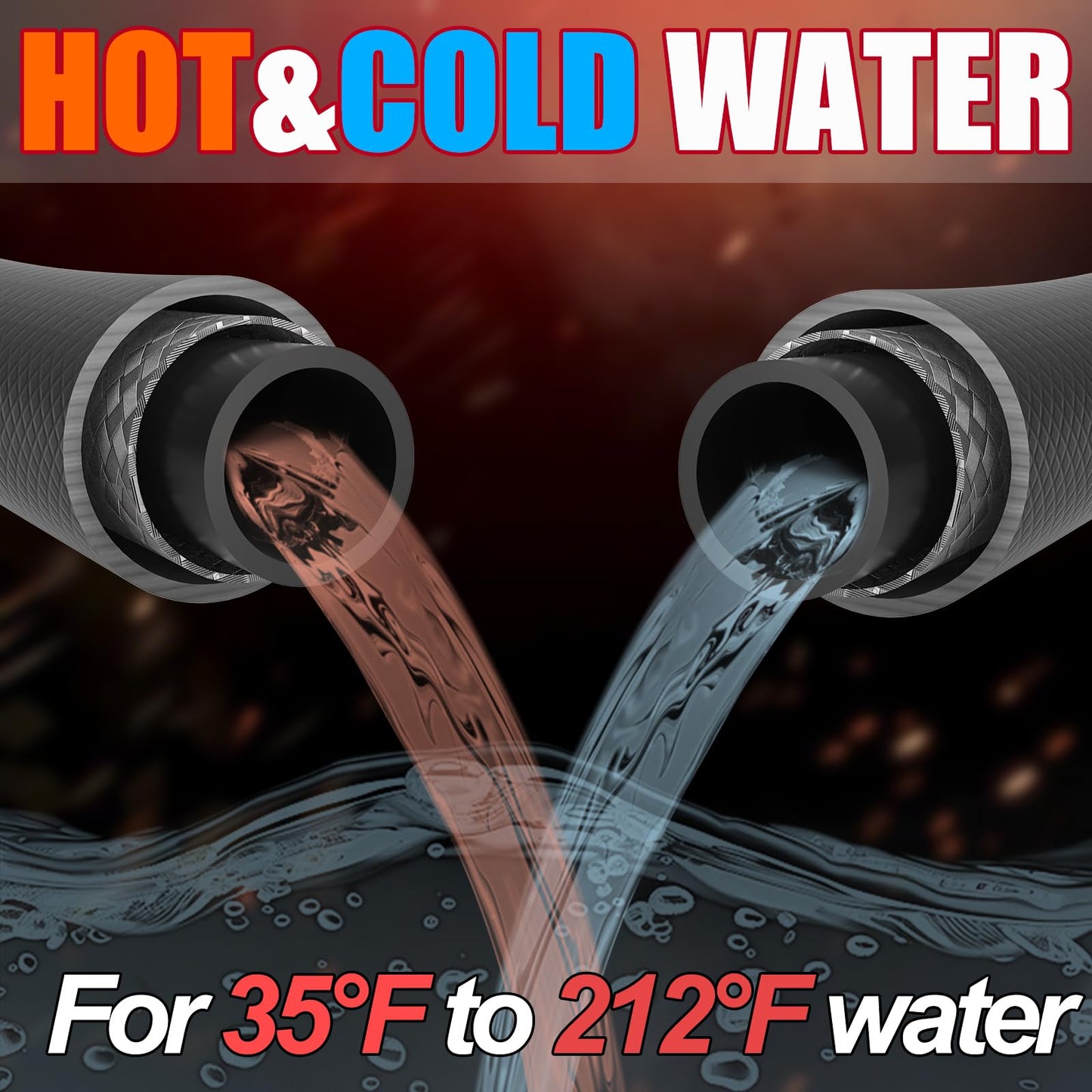 VIVIDWASH Kink-Resistant 3/8" Pressure Washer Hose 4800PSI(150FT),Steel Wire Braided Wear Resistant Rubber for Commercial, Industrial and Residential Use,Hot&Cold Water Hose with 3/8" Quick Connect